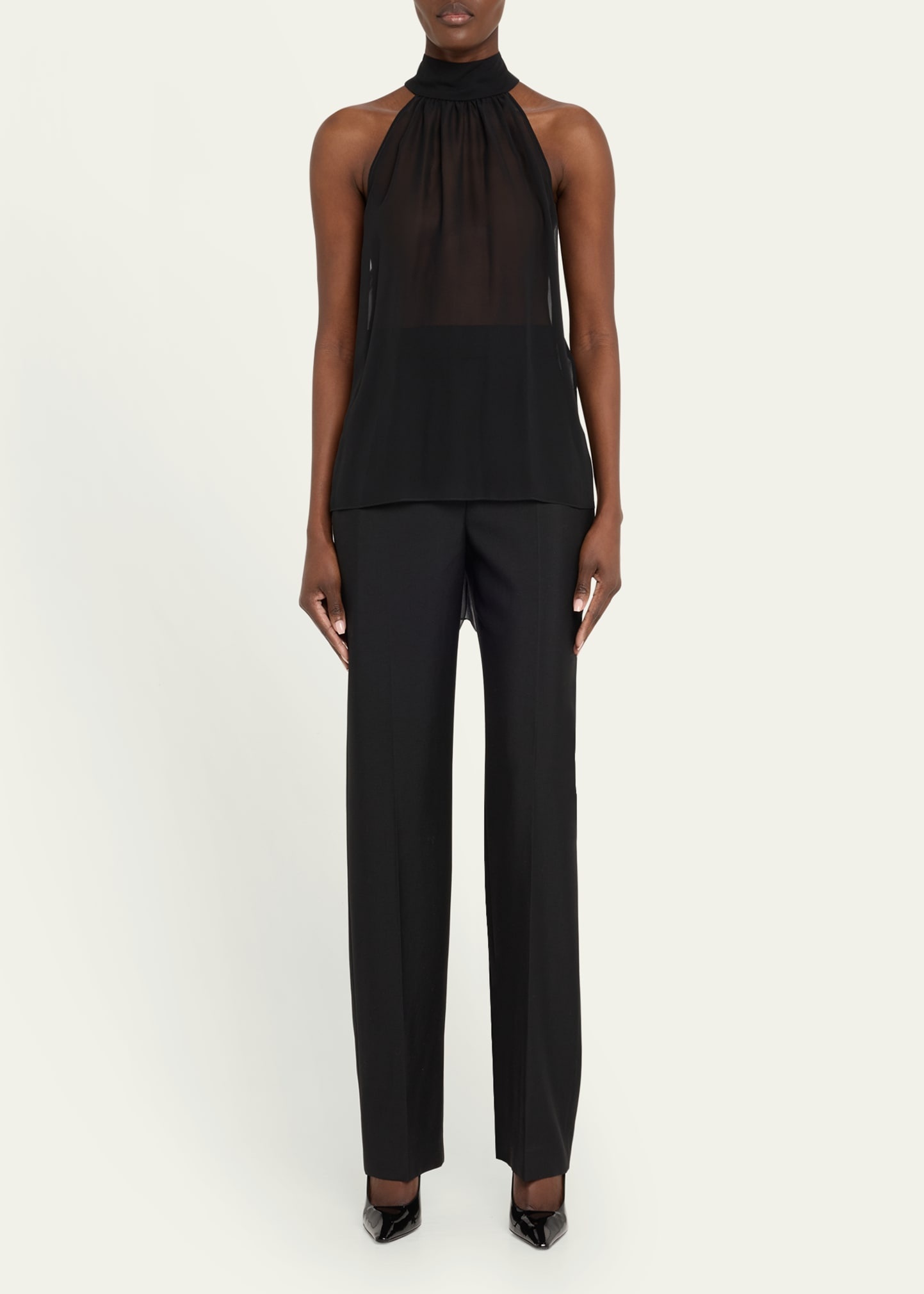 Silk Tie-Neck Halter Blouse - 2