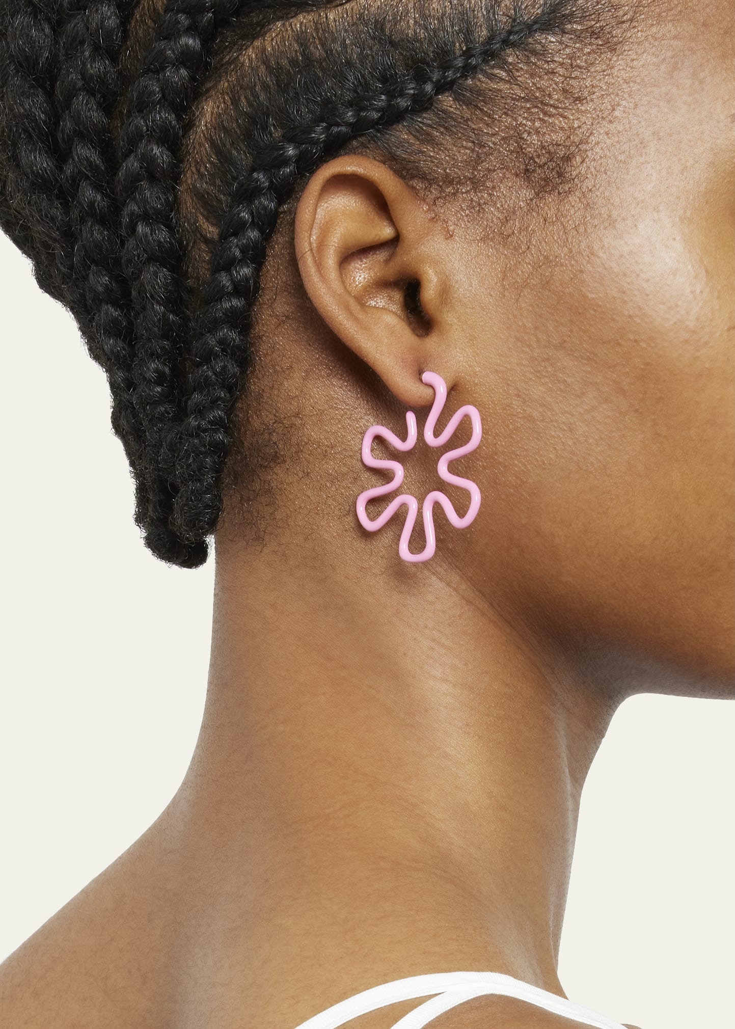 Pink Enamel Flower Hoop Earrings - 2