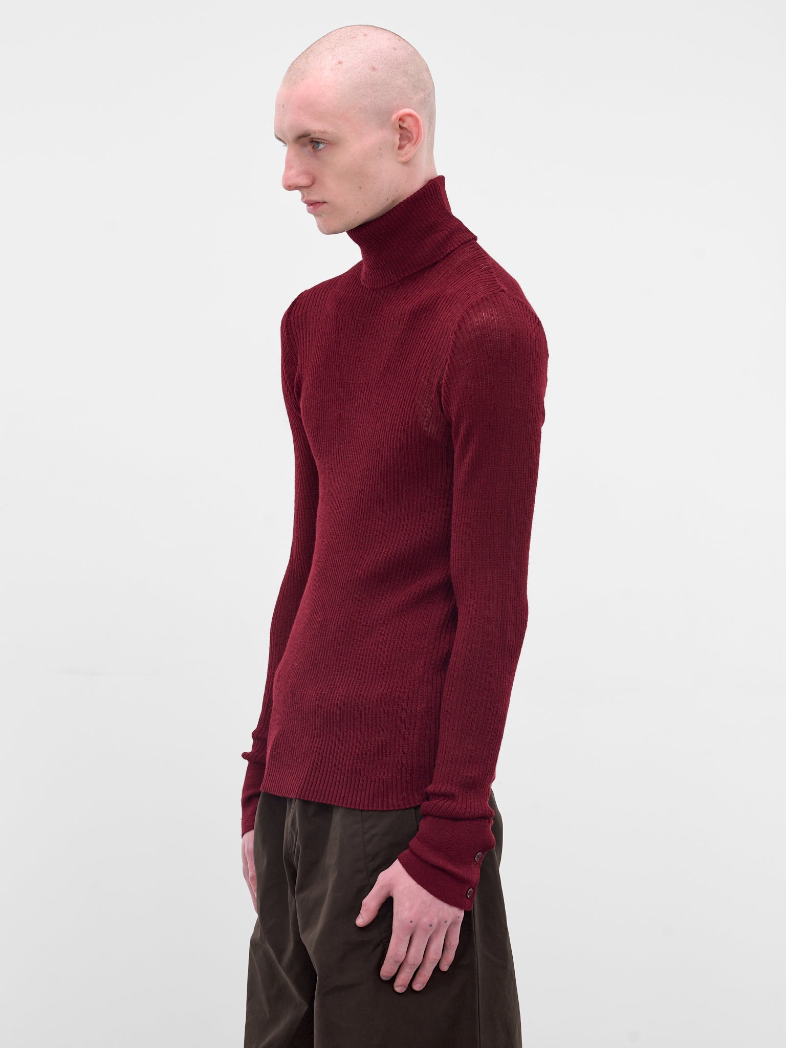 Red Rib-Knit Turleneck Sweater - 2