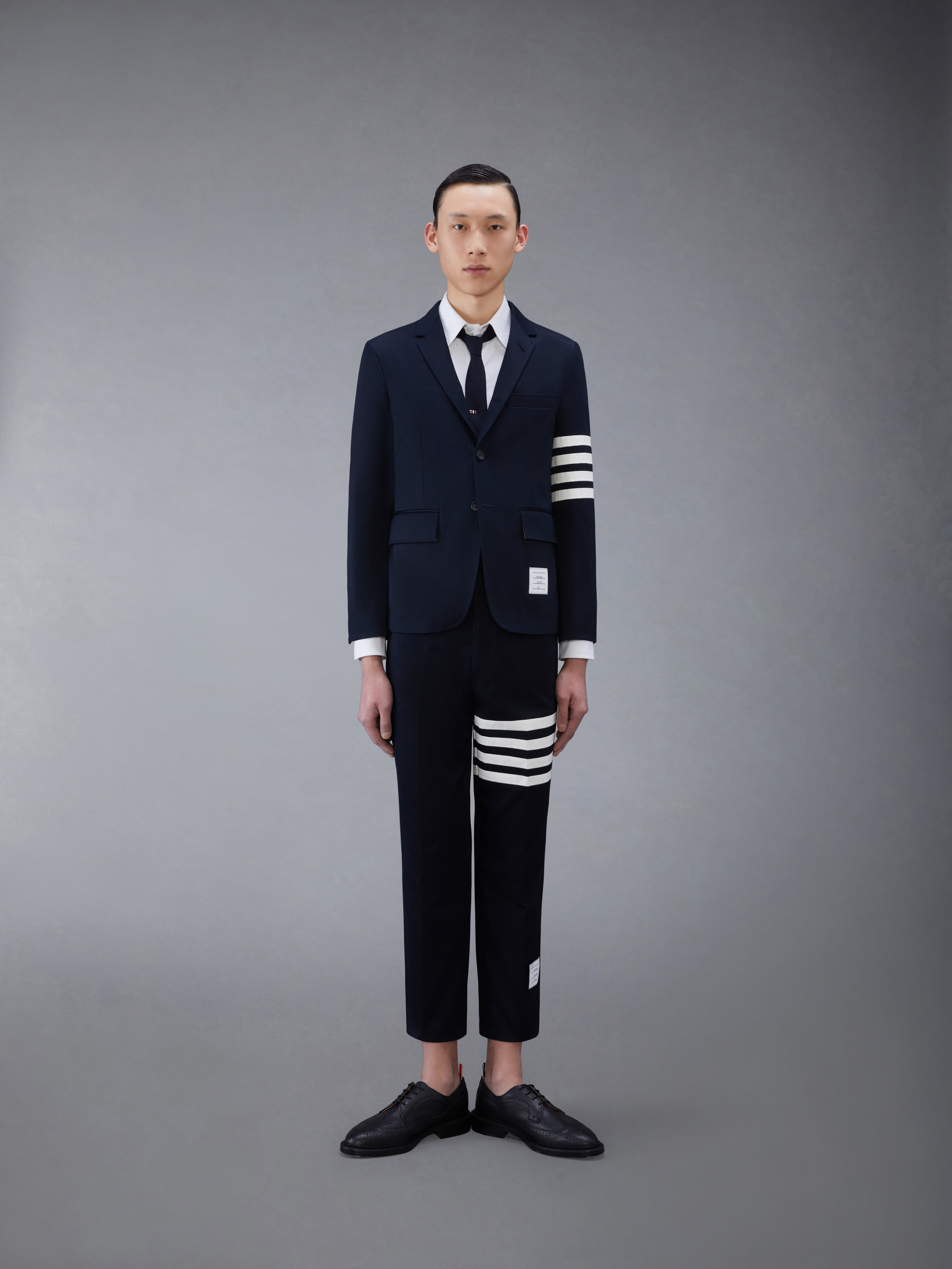 Navy Cotton Unconstructed Single Breasted 4-Bar Classic Jacket - 3