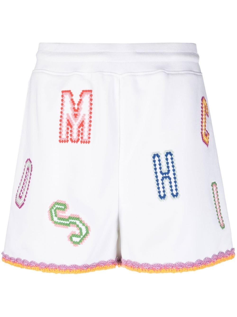 logo-embroidered lace-trim shorts - 1