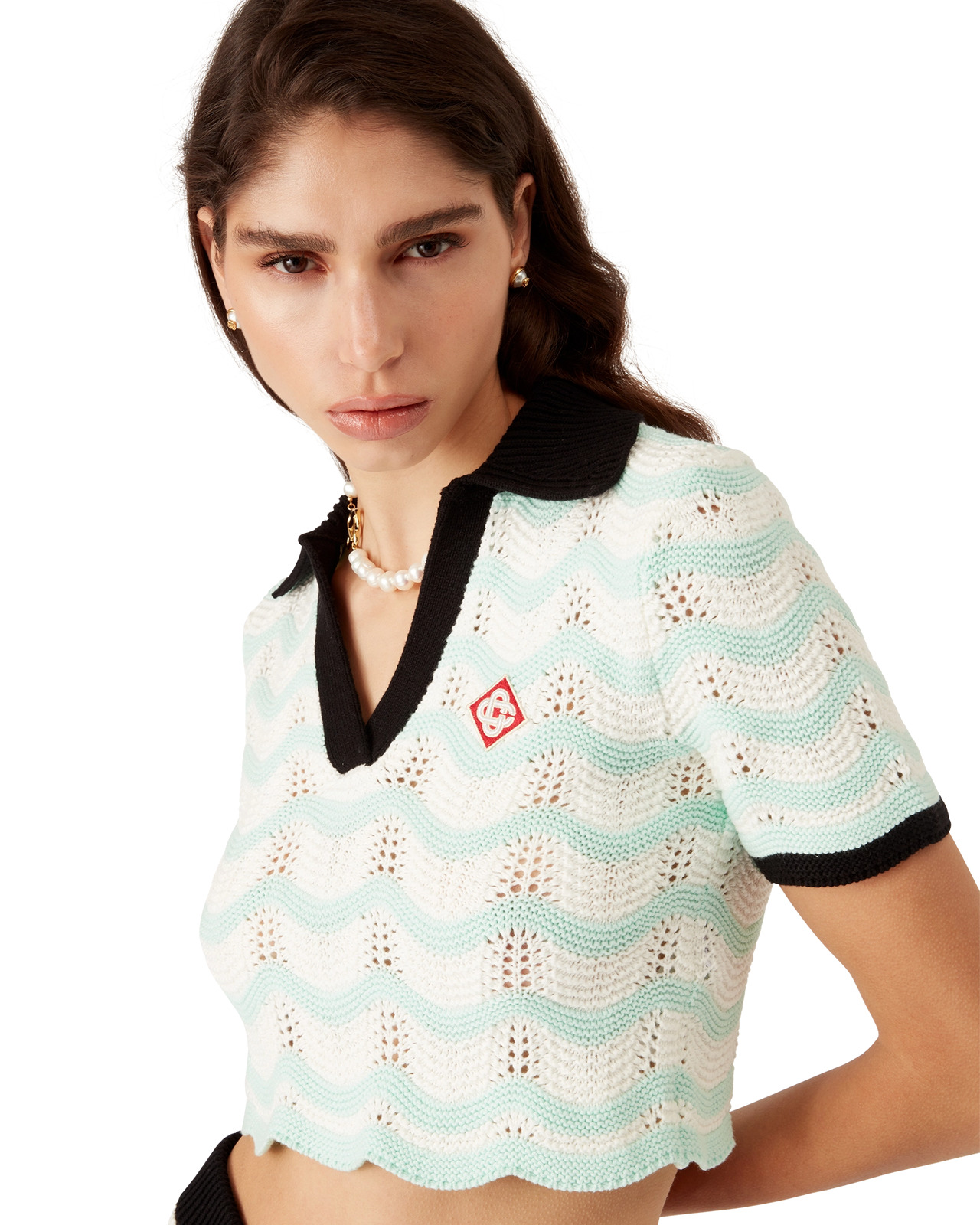 Cotton Wave Crochet Cropped Polo - 5