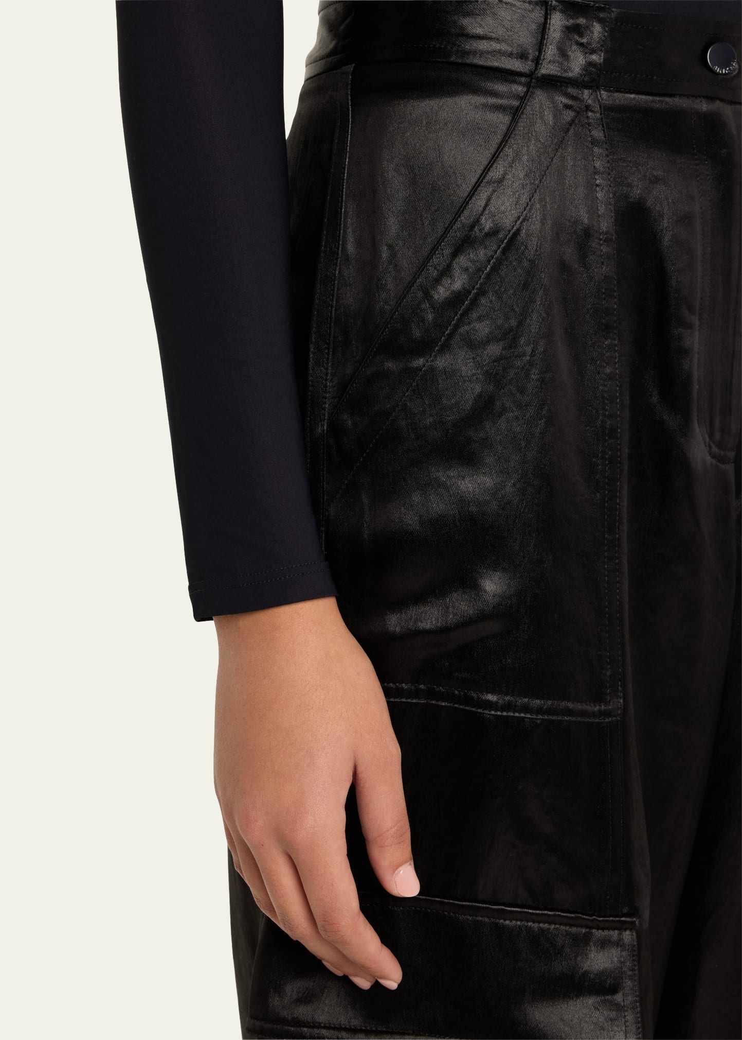 Beatriz Faux Leather Wide-Leg Cargo Pants - 5