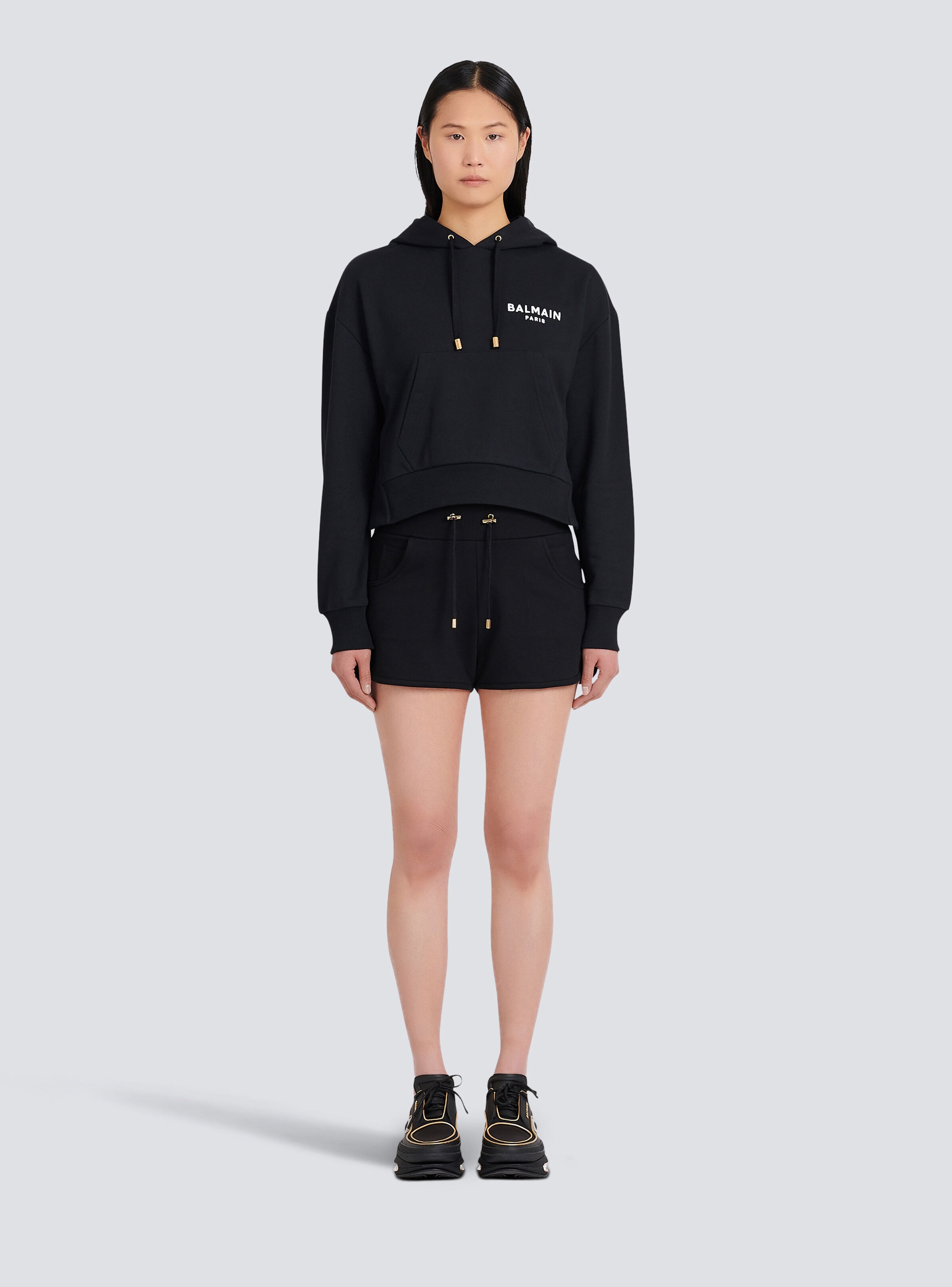 Eco-designed cotton sweatshirt with flocked Balmain logo - 4
