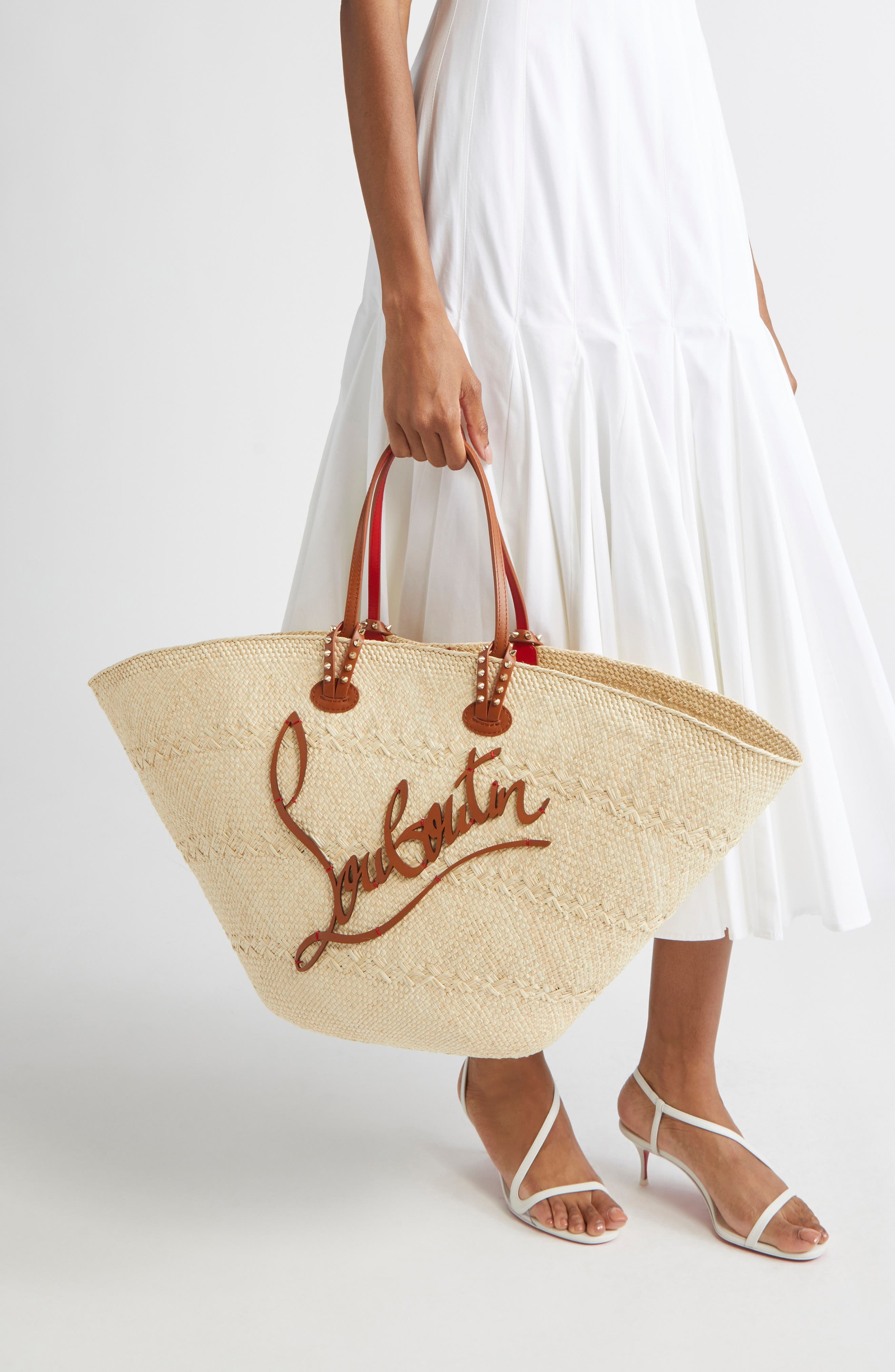 Christian Louboutin Large Cabata Woven Raffia Basket Tote in 6370 Natural/cuoio at Nordstrom - 3