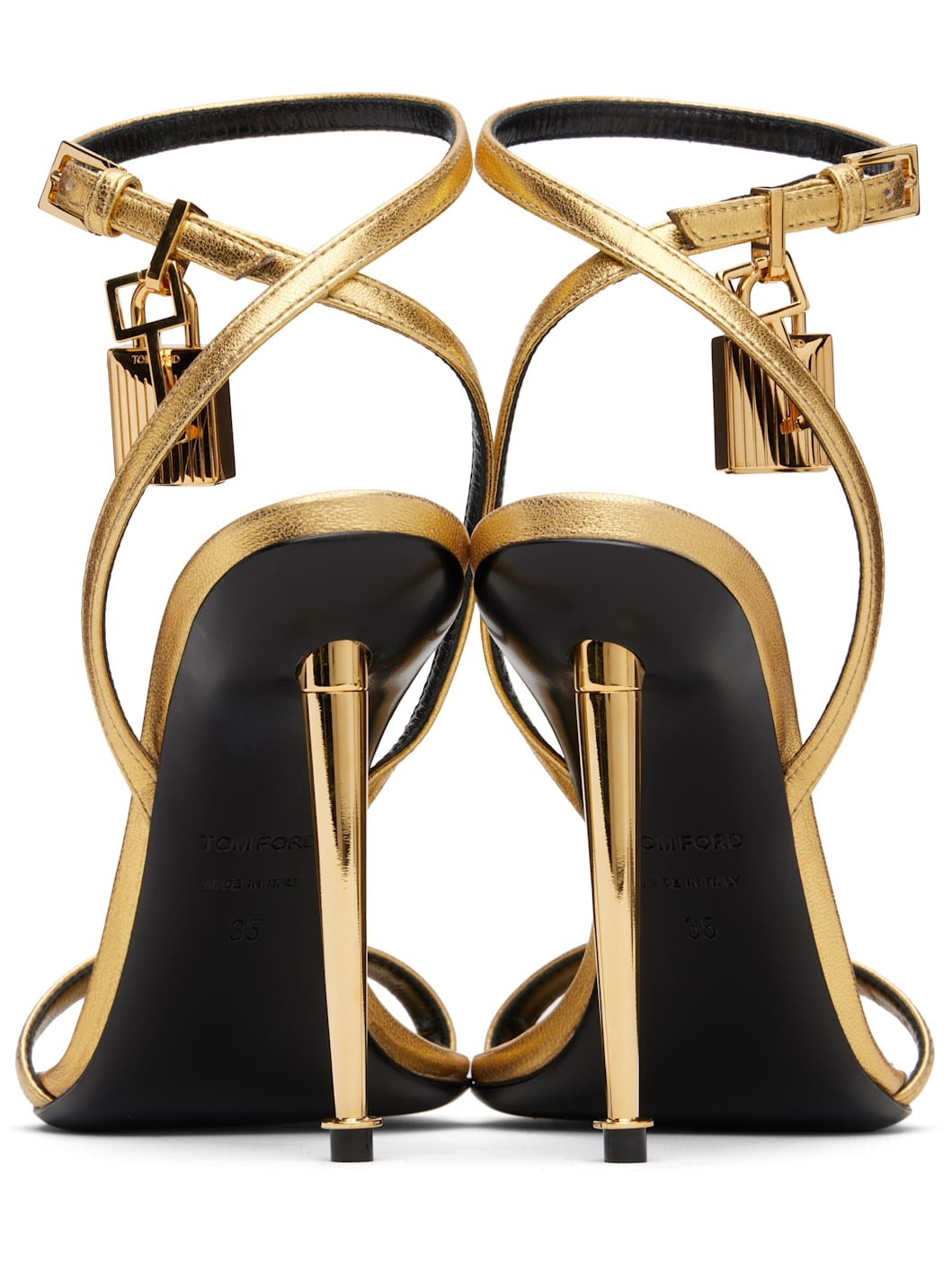 Gold Nappa Padlock Pointy Naked Heeled Sandals - 2