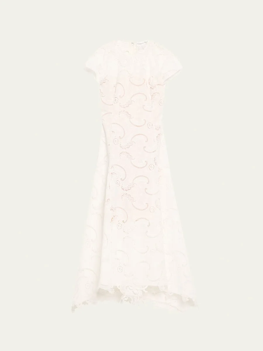 Scroll Guipure Lace High-Low Day Dress - 1