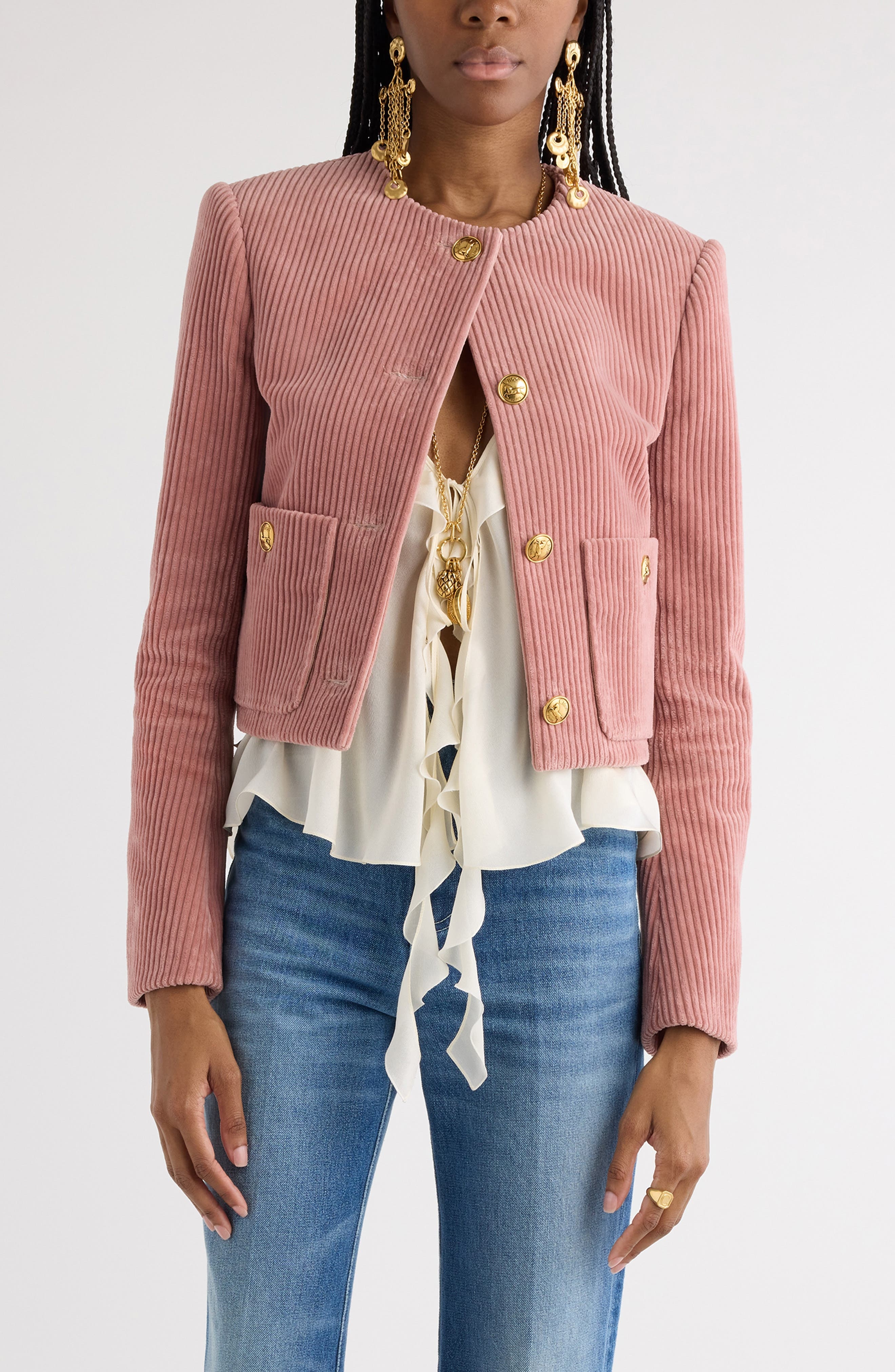 Chloé Crop Corduroy Jacket in Wild Pink at Nordstrom - 1