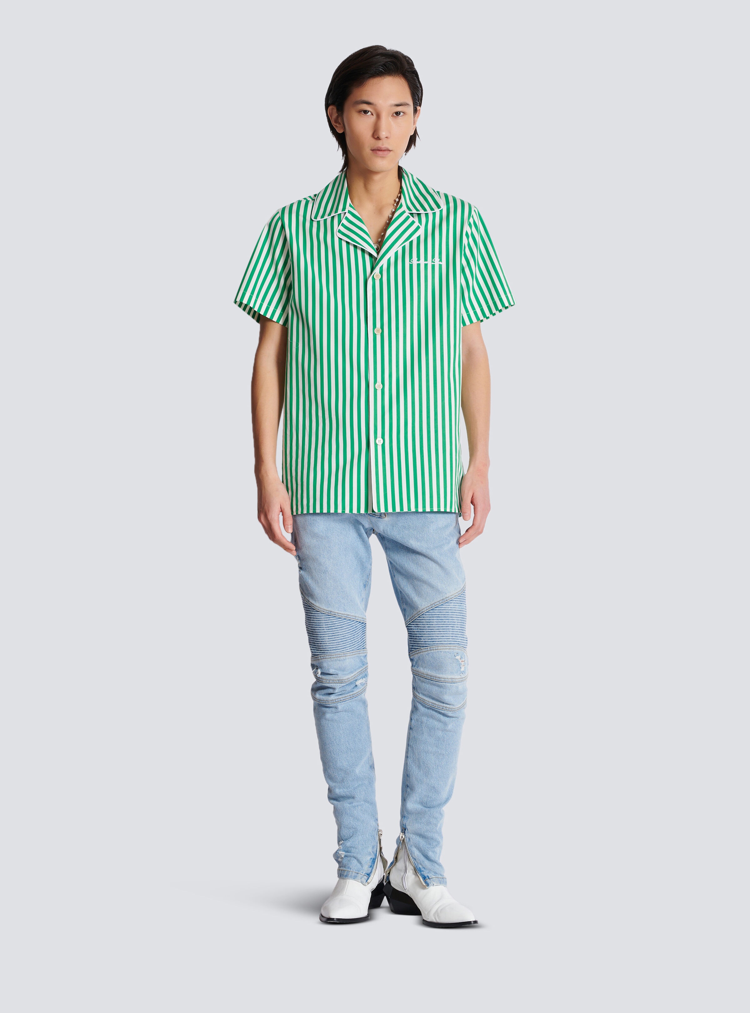 Short-sleeved striped cotton pyjama shirt - 2