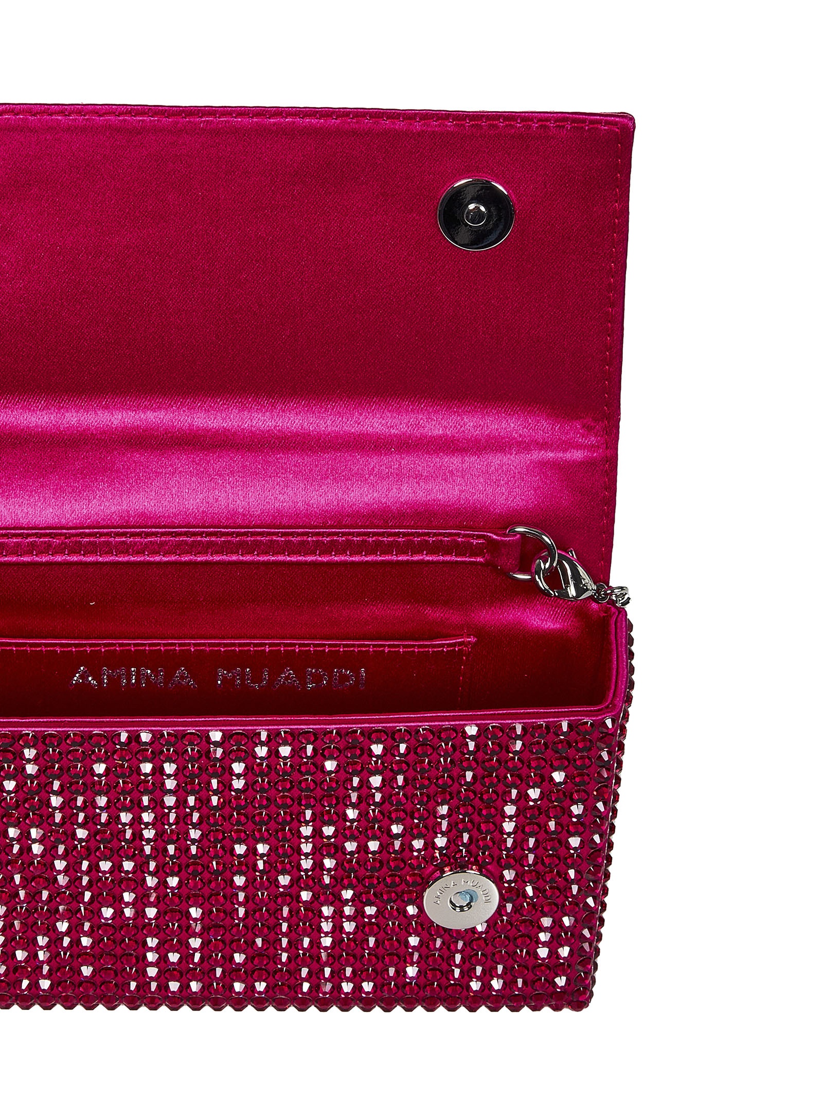 SUPER AMINI PALOMA ruby clutch in satin and crystals with chain shoulder strap. - 4