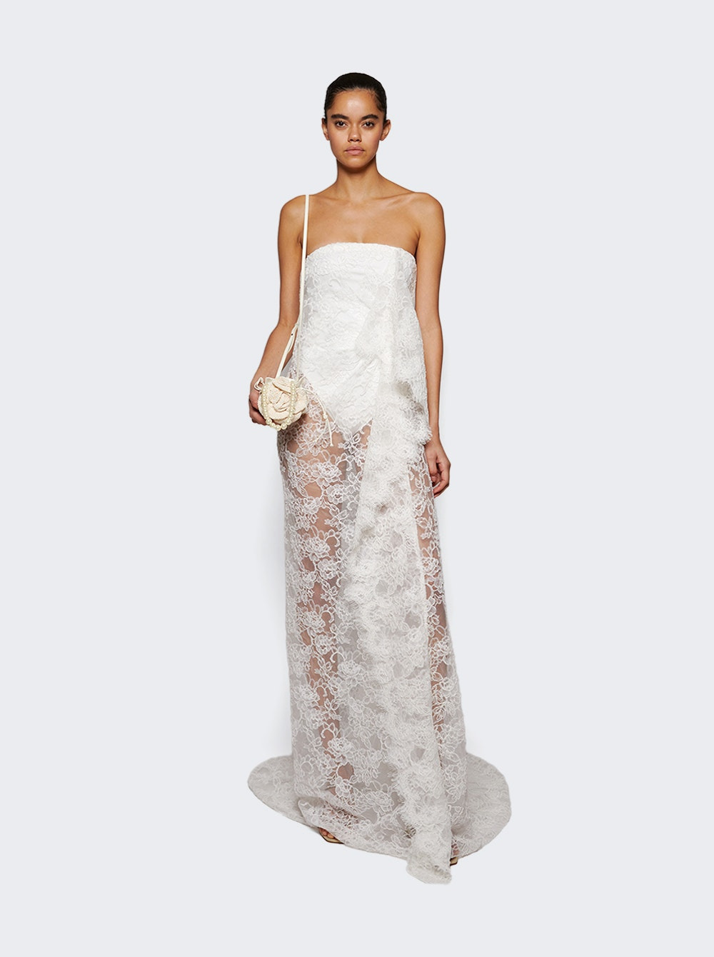 Floating Lace Strapless Gown White - 5