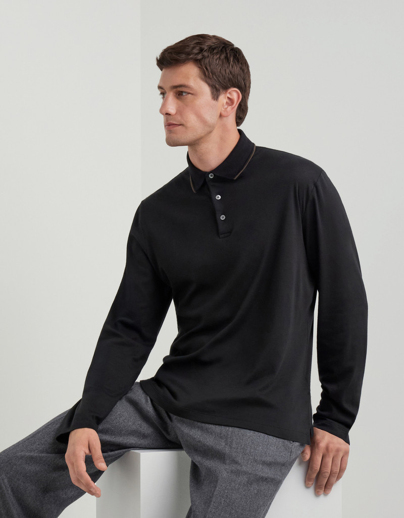 Canali BLACK COTTON AND CASHMERE T-SHIRT WITH CONTRASTING PROFILES outlook