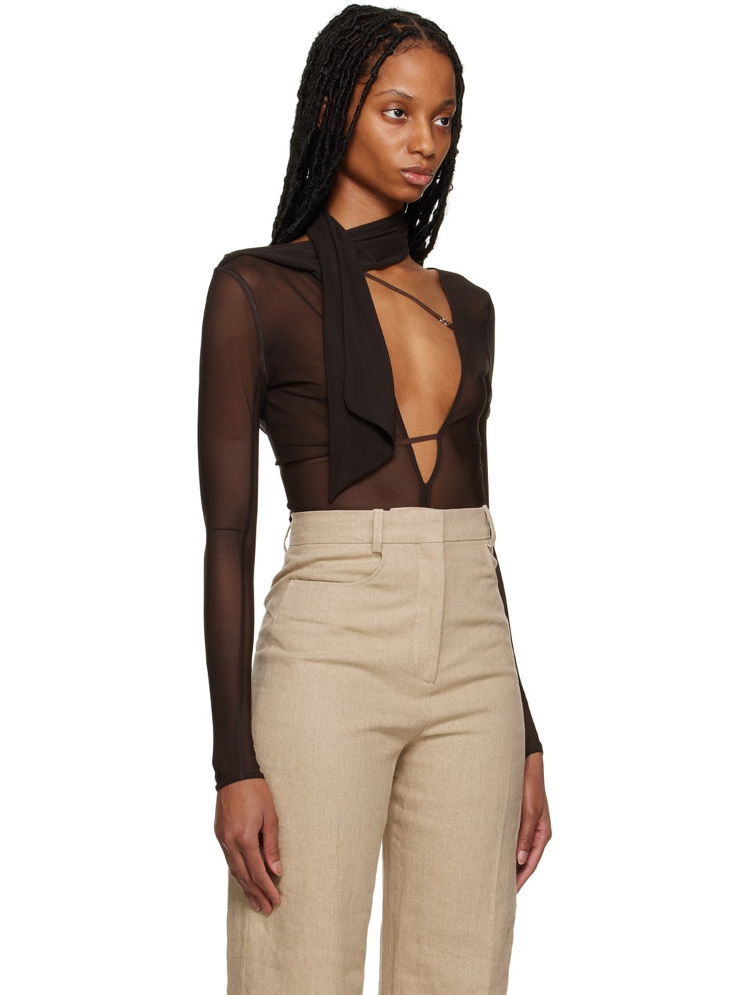 Brown Le Raphia 'Le Body Abanaba' Bodysuit - 2