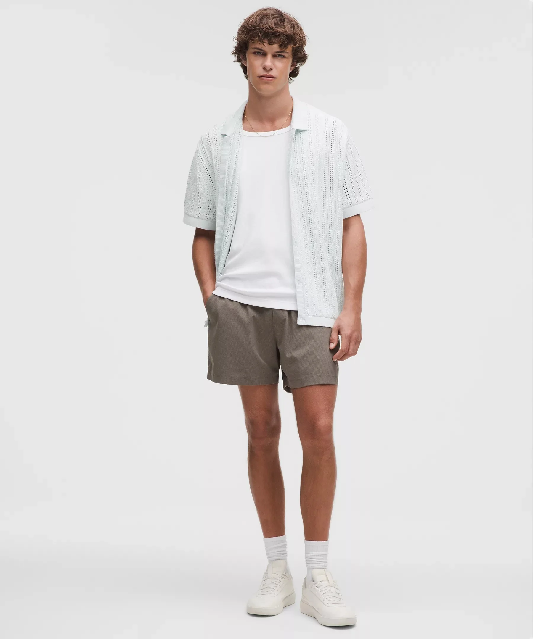 Cotton-Blend Open-Knit Button Up - 1