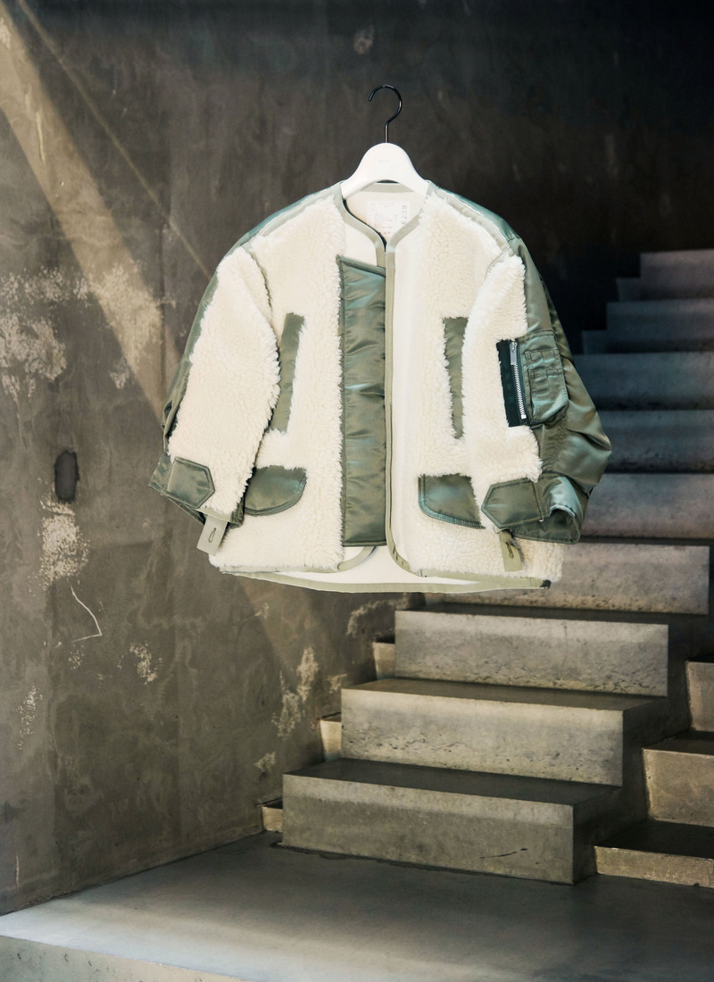 sacai Faux Shearling x Nylon Twill Blouson outlook