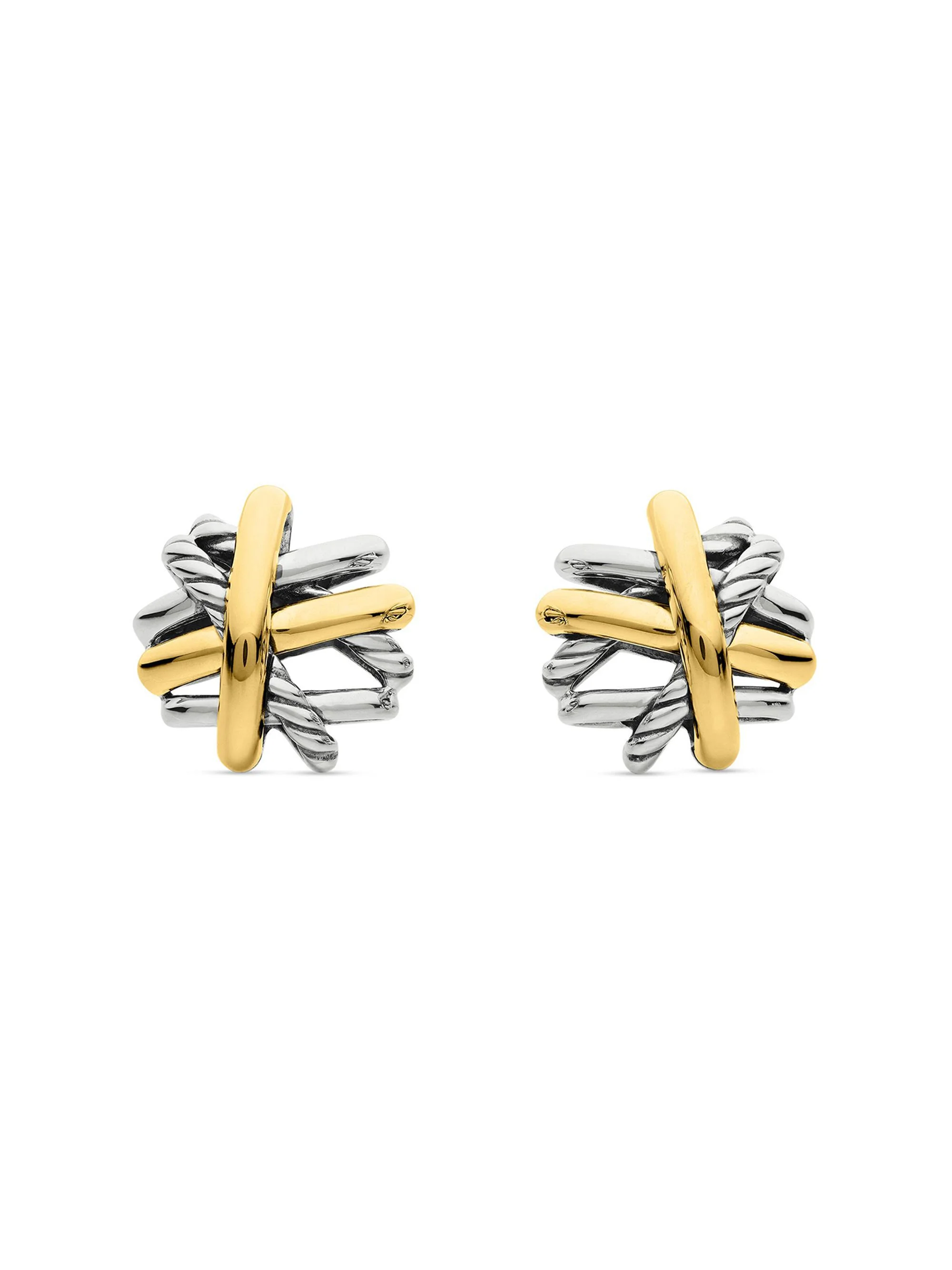 Women's Crossover Stud Earrings in Sterling Silver with 18K Yellow Gold, 11MM - Silver - 1