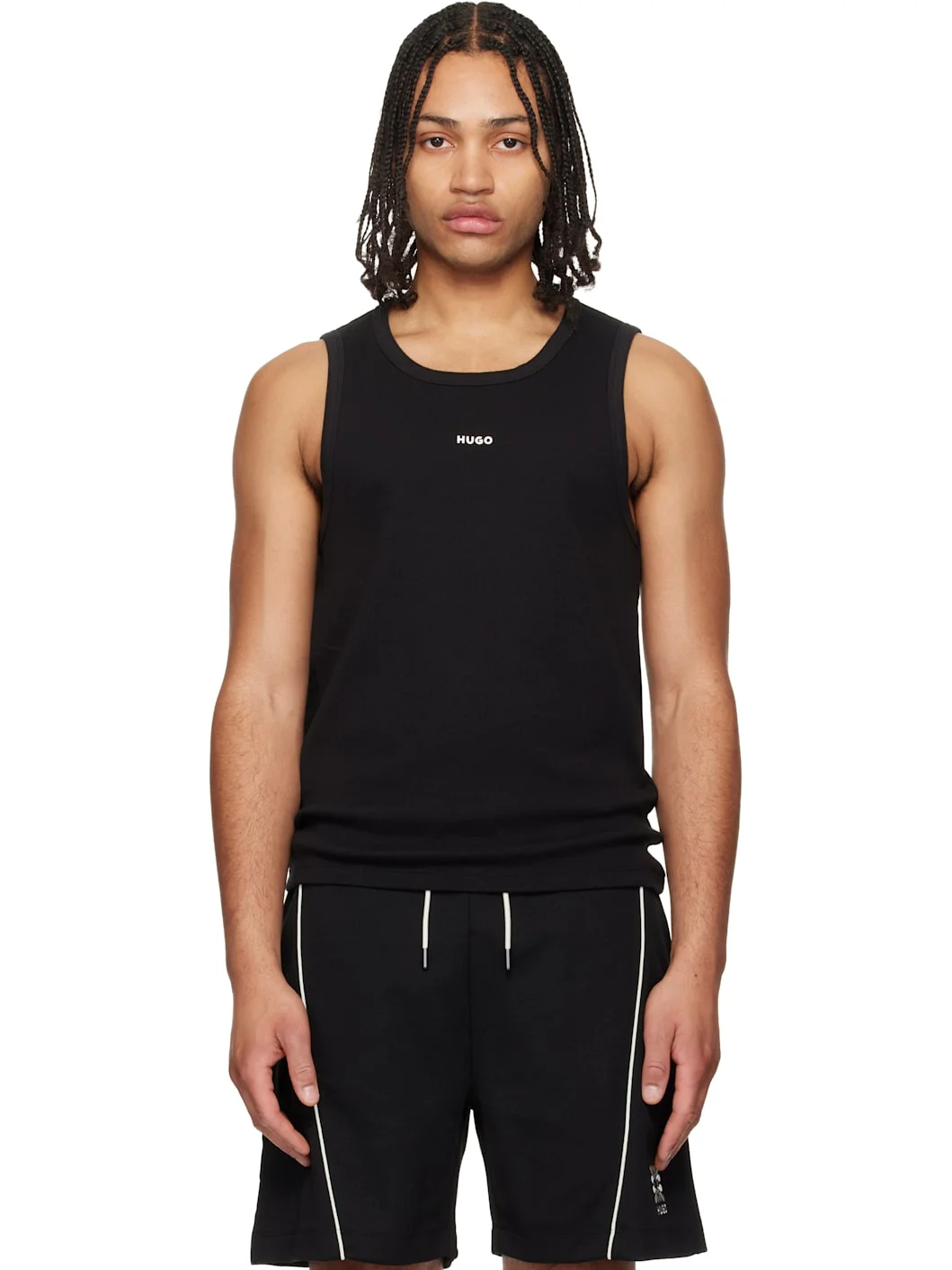 Black Contrast-Logo Slim-Fit Stretch Cotton Tank Top - 1