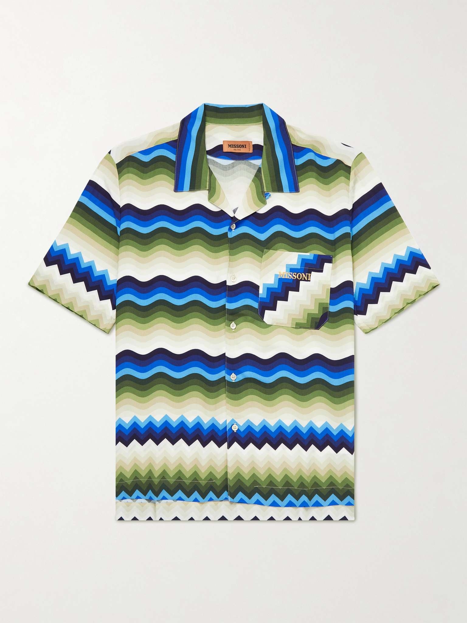 Camp-Collar Logo-Embroidered Printed Woven Shirt - 1