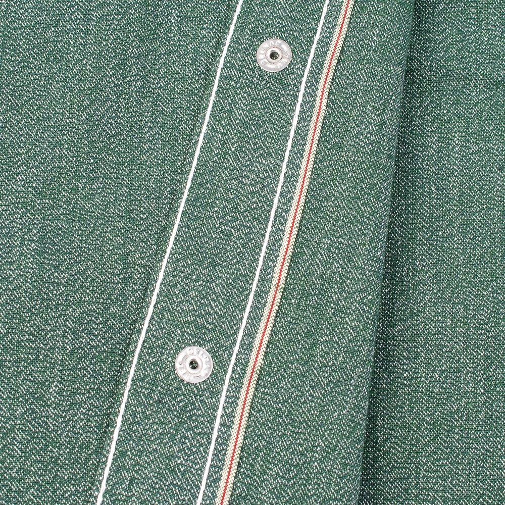IHSH-289-GRN 10oz Mock Twist Selvedge Chambray Western Shirt - Green - 13