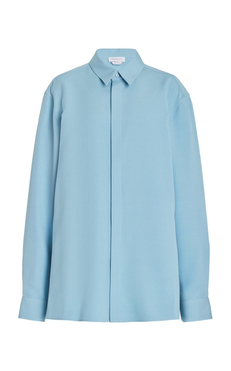 Nicolas Shirt in Mineral Blue Silk Wool Cady 1