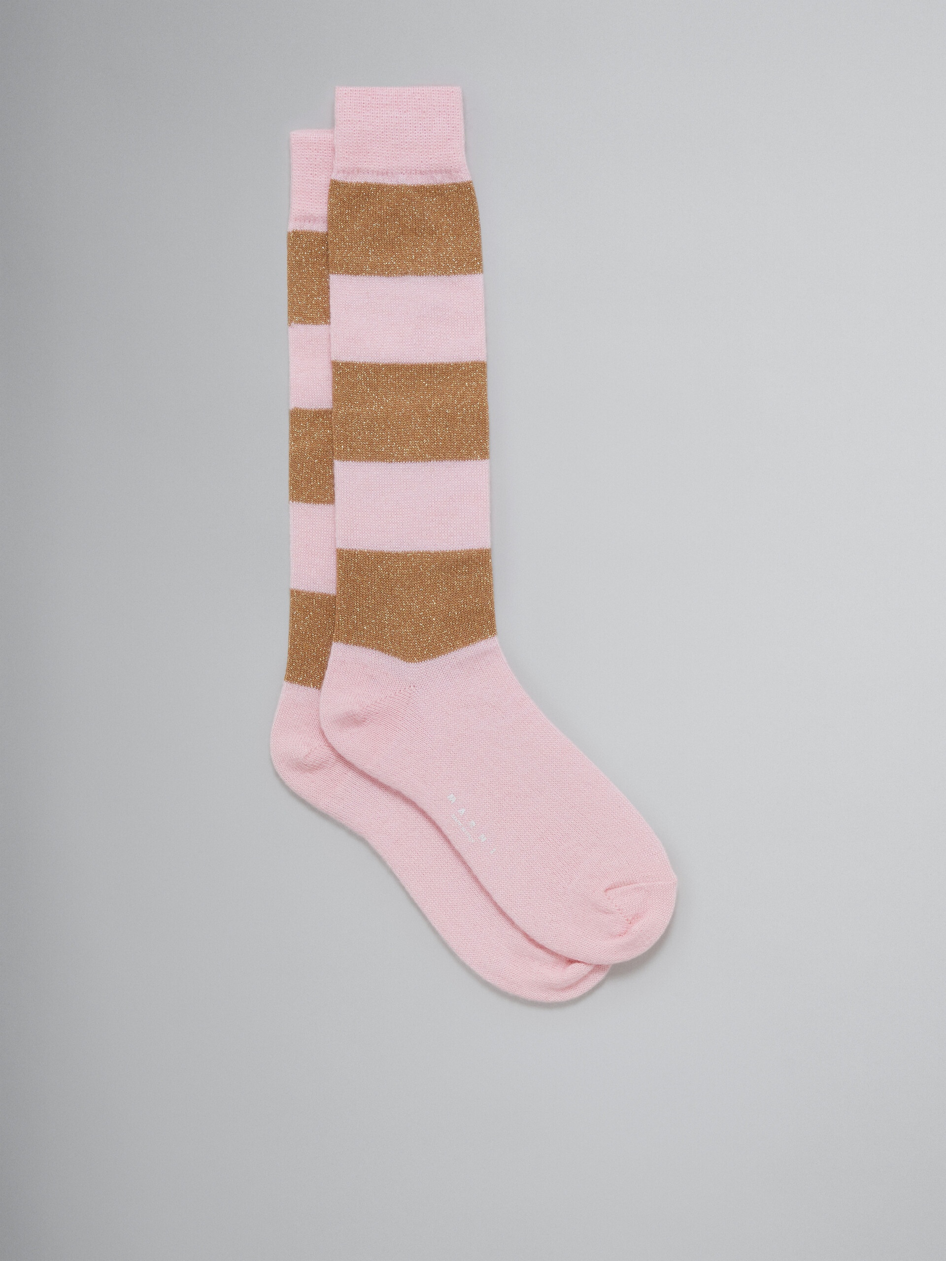 PINK MOHAIR-COTTON SOCKS WITH LUREX STRIPES - 1
