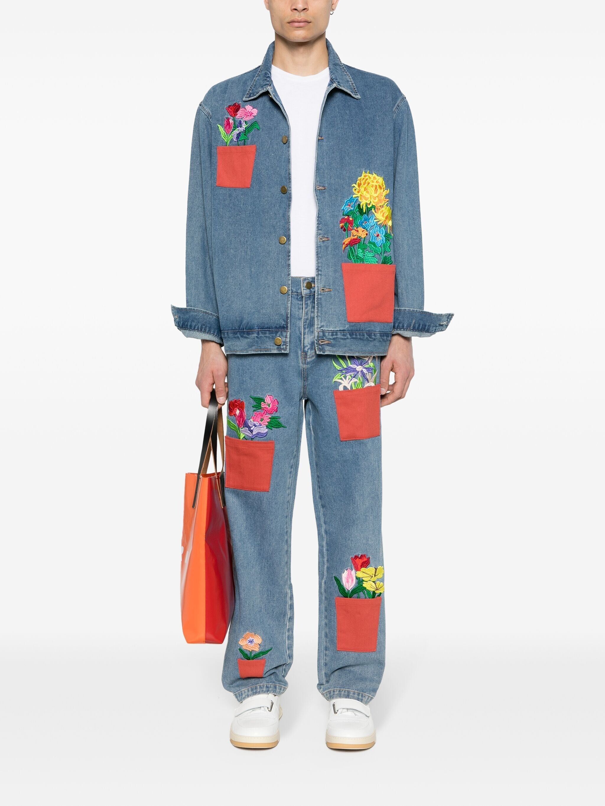 floral-embroidered denim jacket - 2