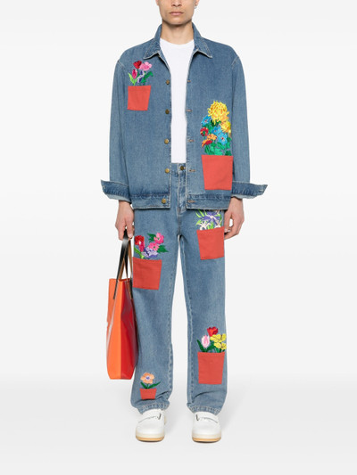 KidSuper floral-embroidered denim jacket outlook