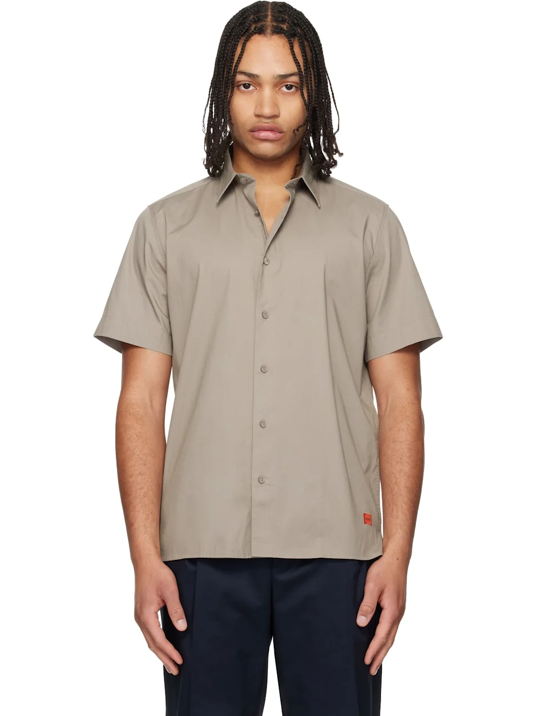 Taupe Relaxed-Fit Stretch Cotton Shirt - 1