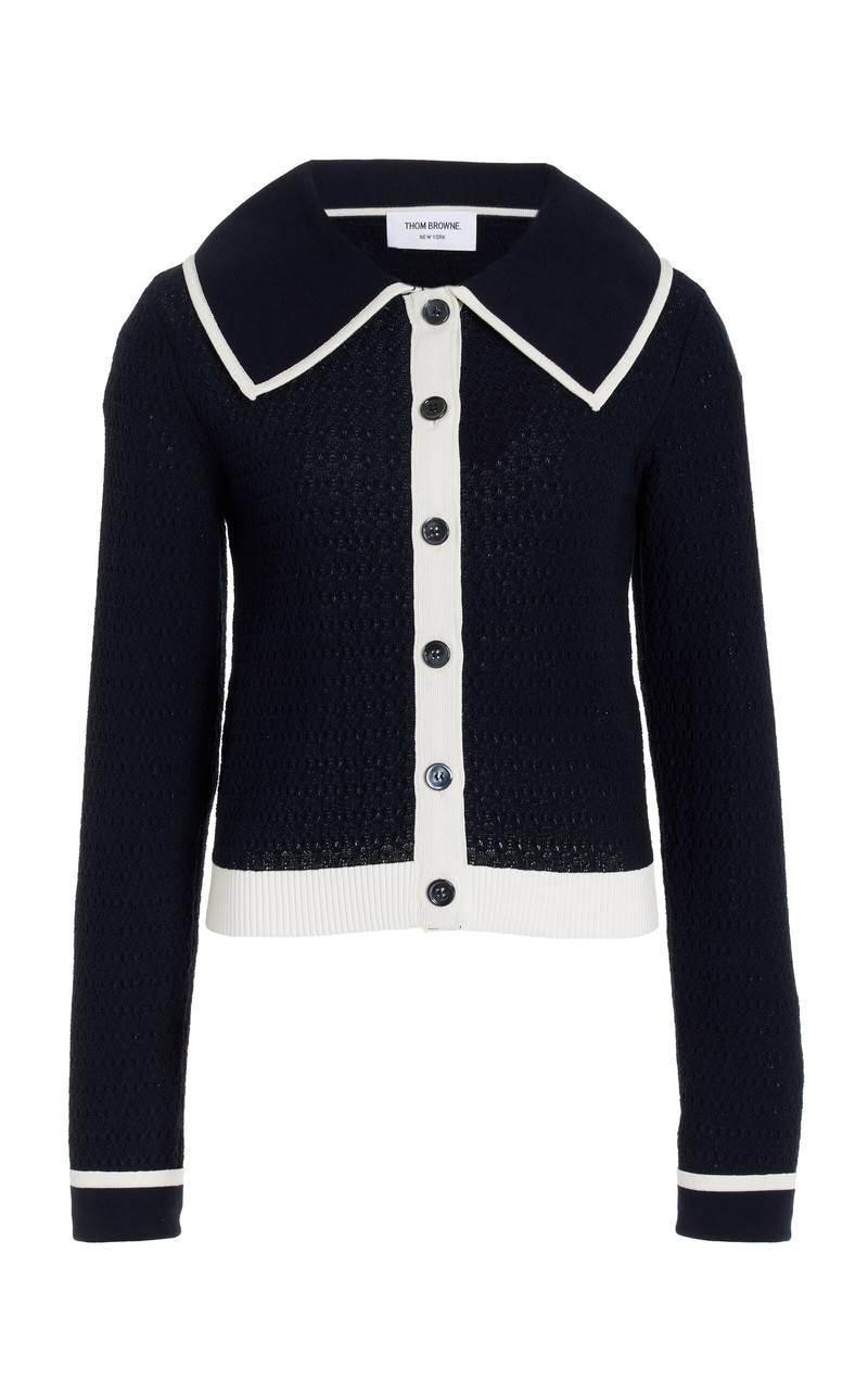 Pointelle-Knit Cotton Cardigan navy - 1