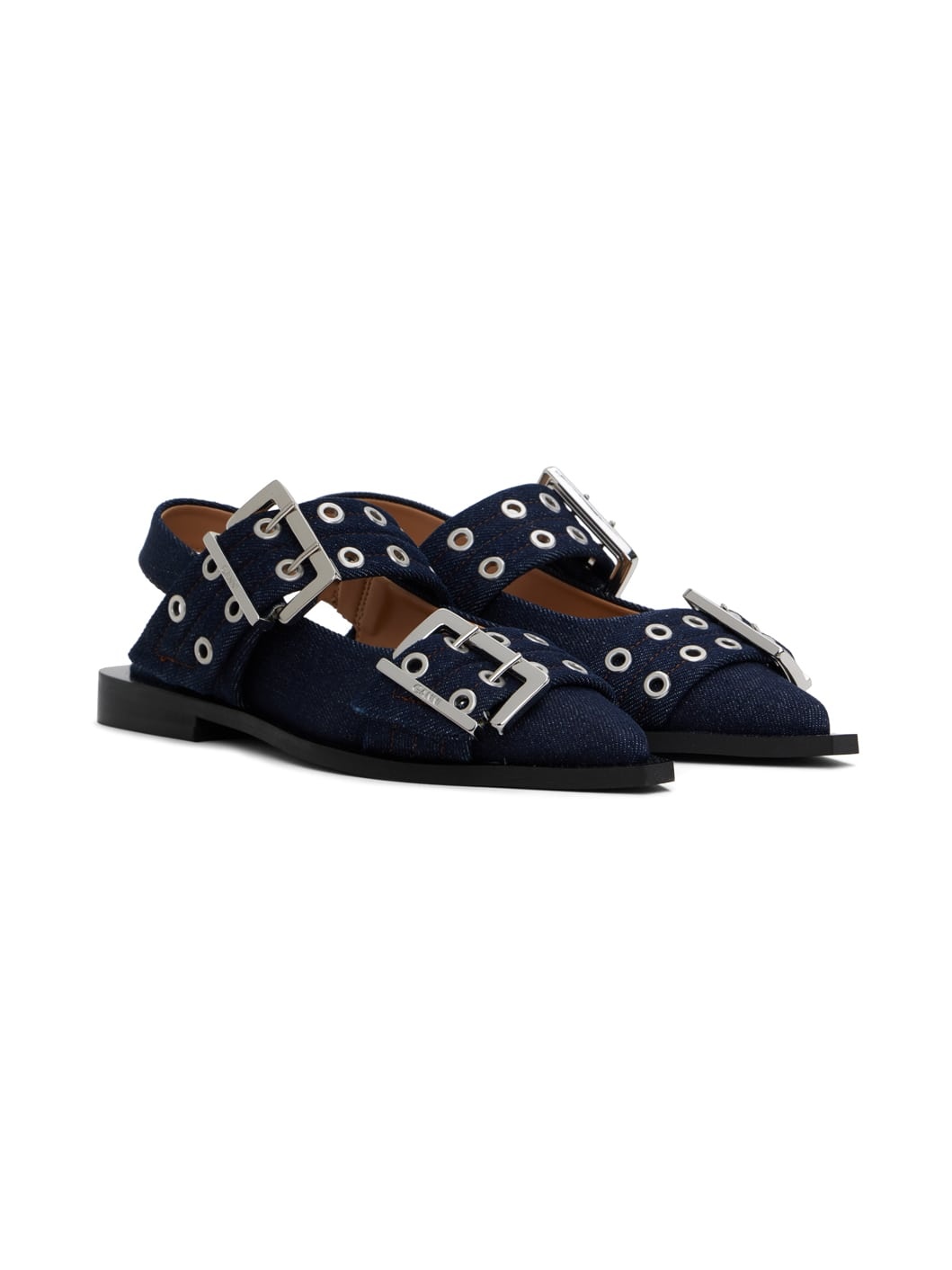 Navy Denim Buckle Ballerina Flats - 4