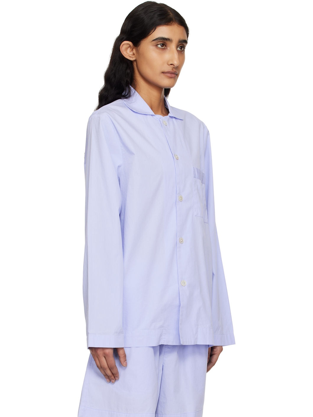 Blue Poplin Long-Sleeved Pyjama Shirt - 2