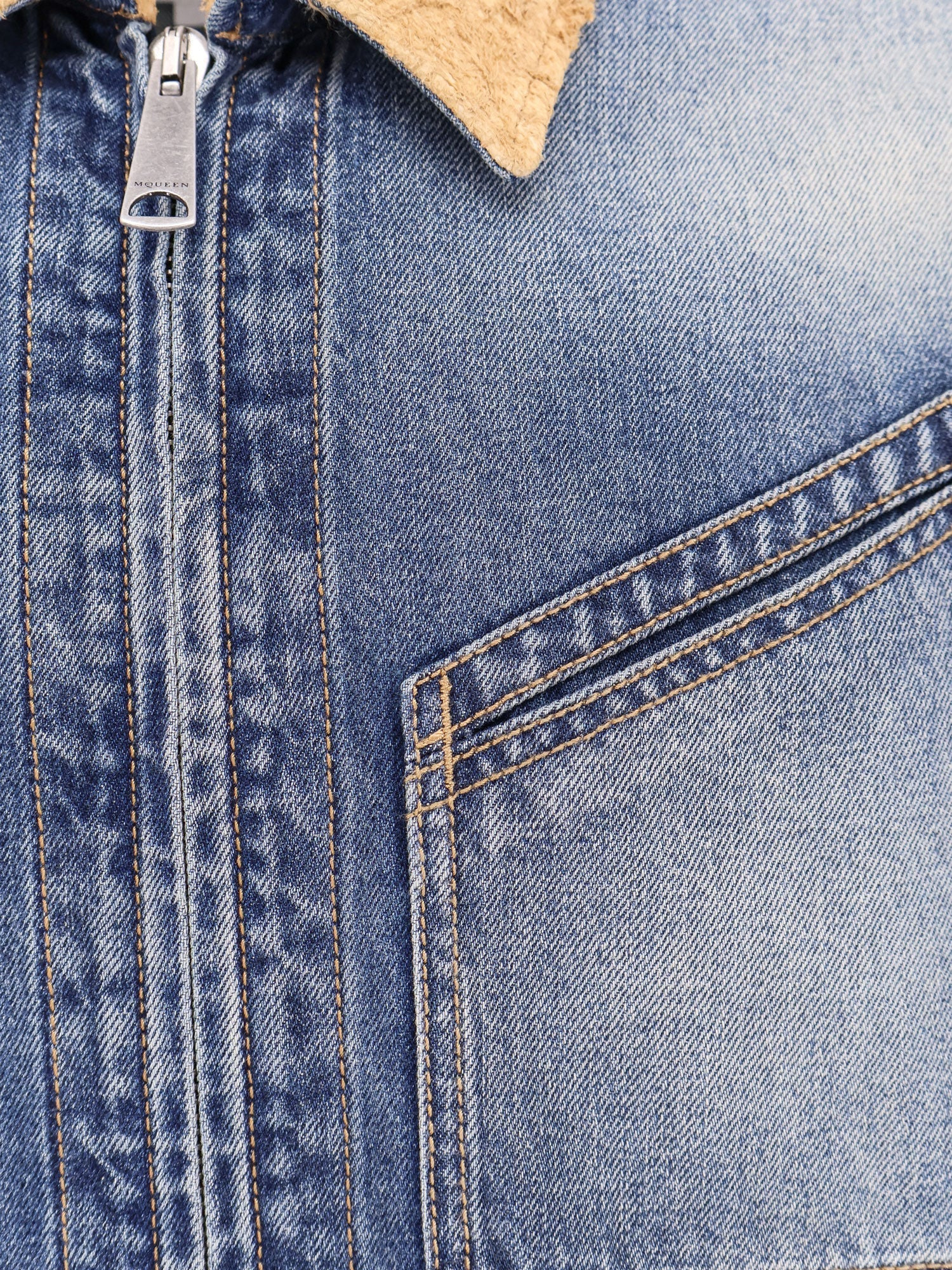 Alexander Mcqueen Washed Blue Ddenim Jacket With Suede Collar - 5