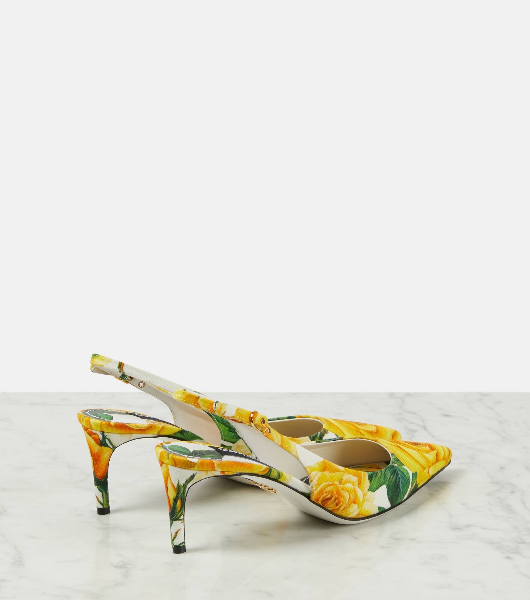 Floral canvas slingback pumps - 3