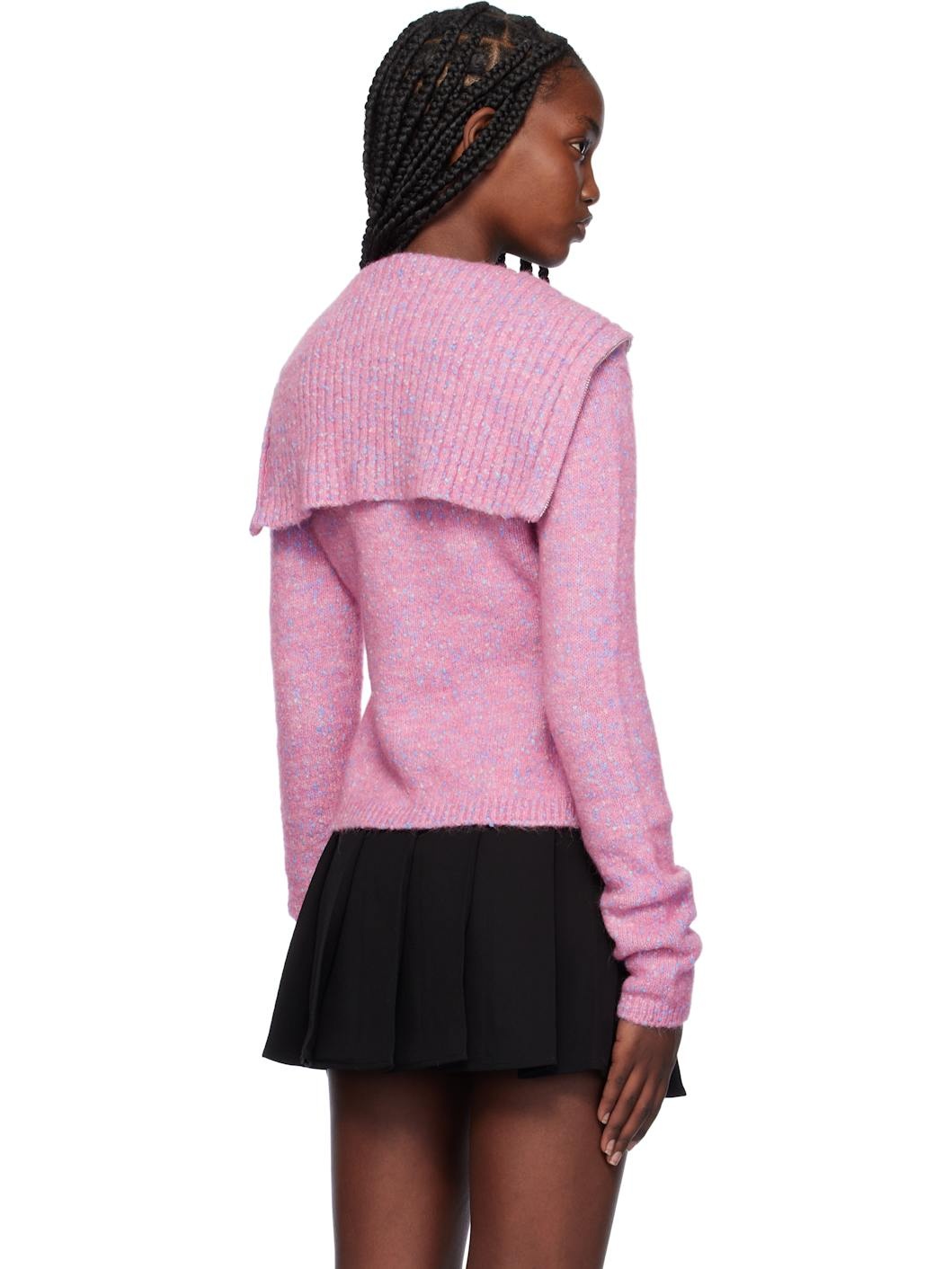 Pink Highneck Zip Cardigan - 3