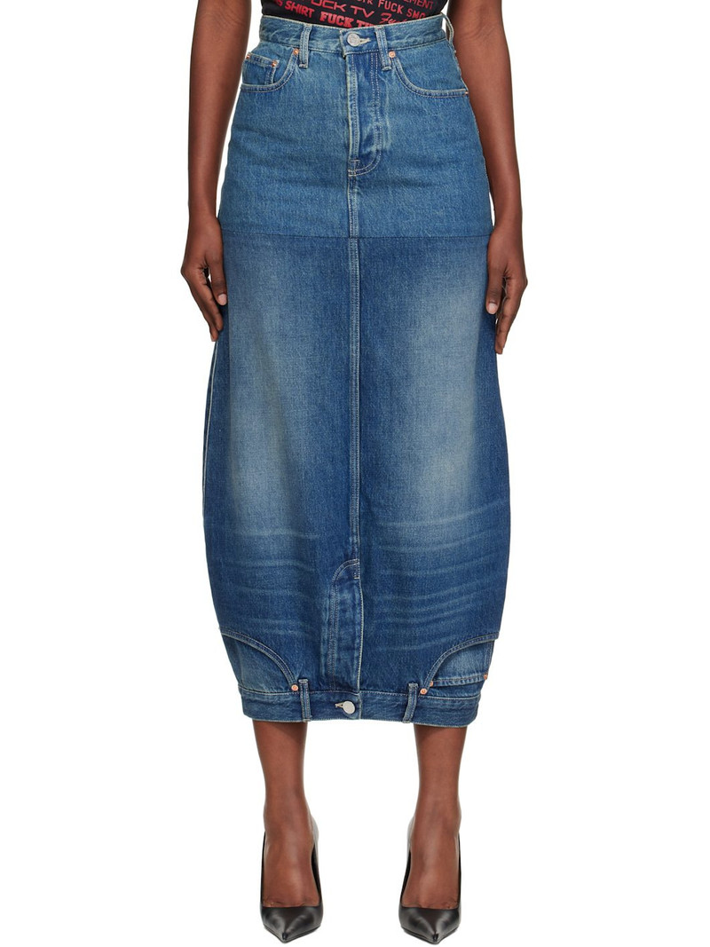 Blue Double Denim Midi Skirt 1