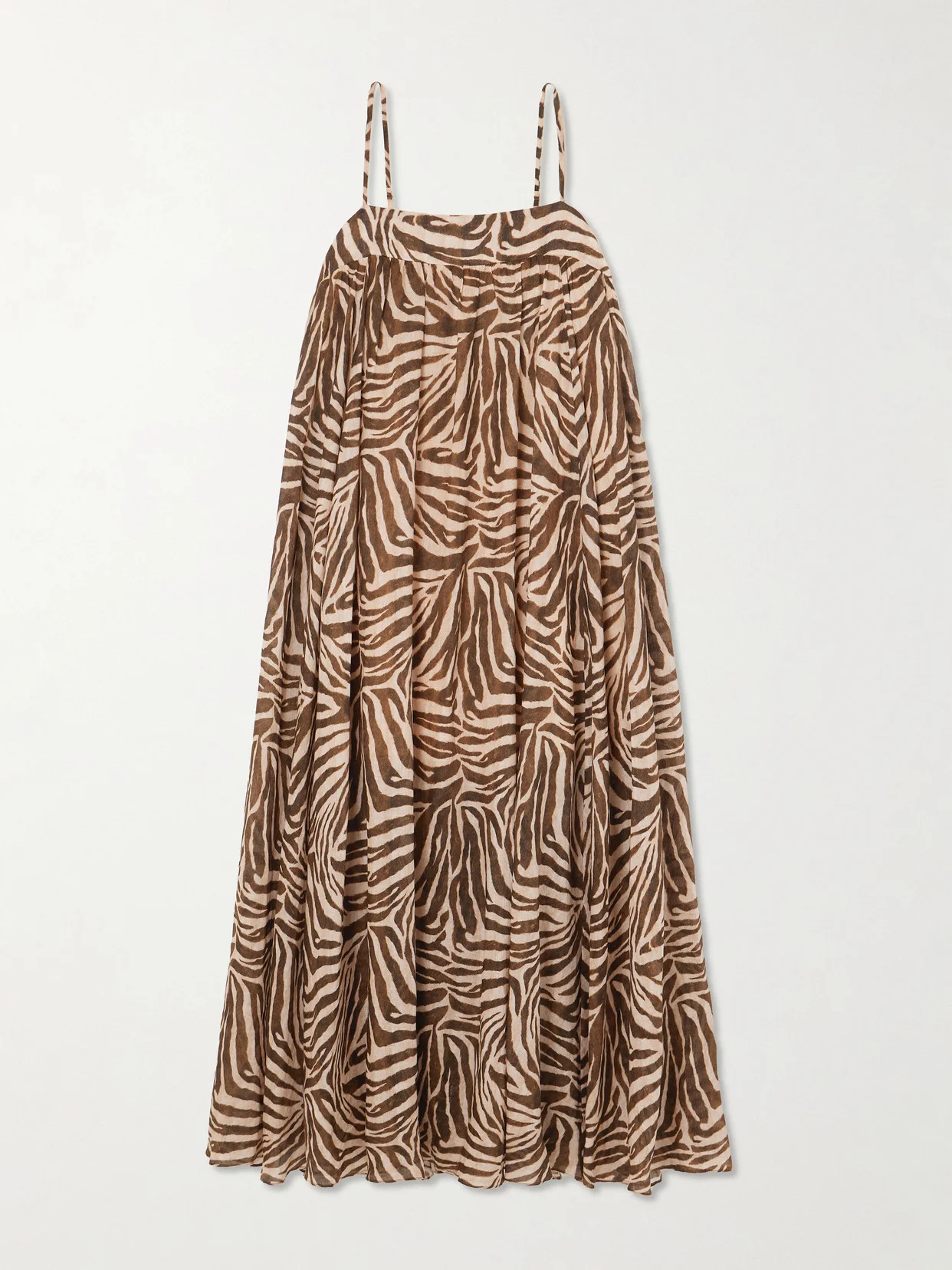 Wanderlust Gathered Zebra-print Cotton Maxi Dress - 1