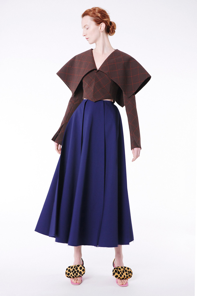 CROPPED JACKET WITH COLLAR BROWN CHECK 1