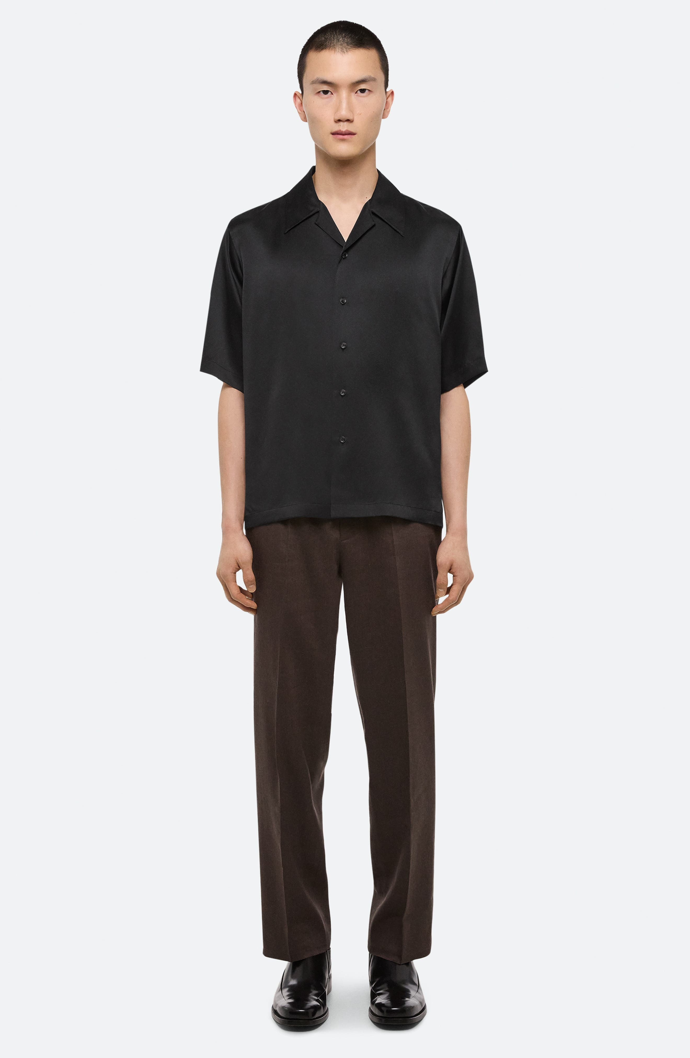 Helmut Lang Boxy Silk Camp Shirt in Black at Nordstrom - 6