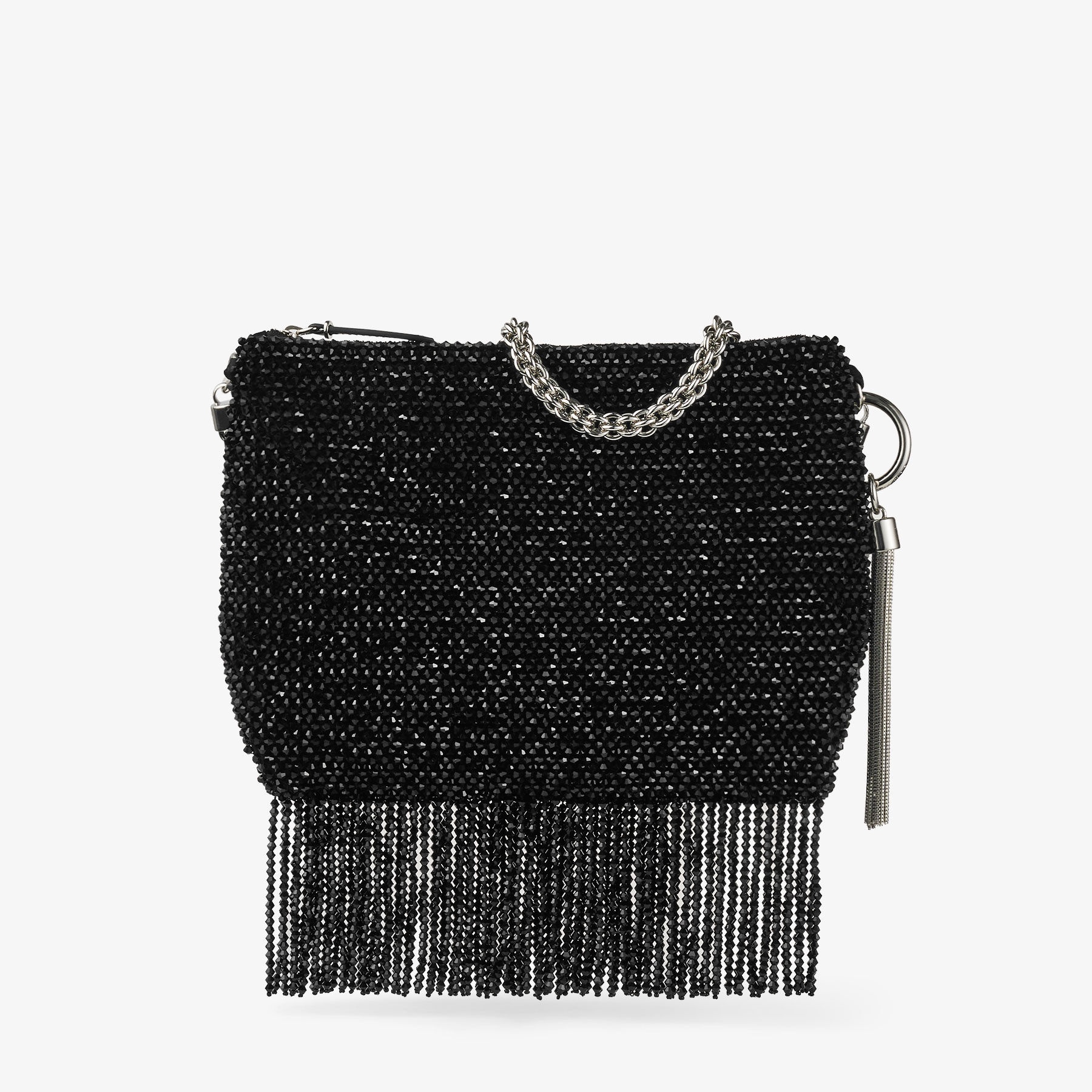 Callie  Shoulder
Black Satin Shoulder Bag with Crystal Fringe - 6