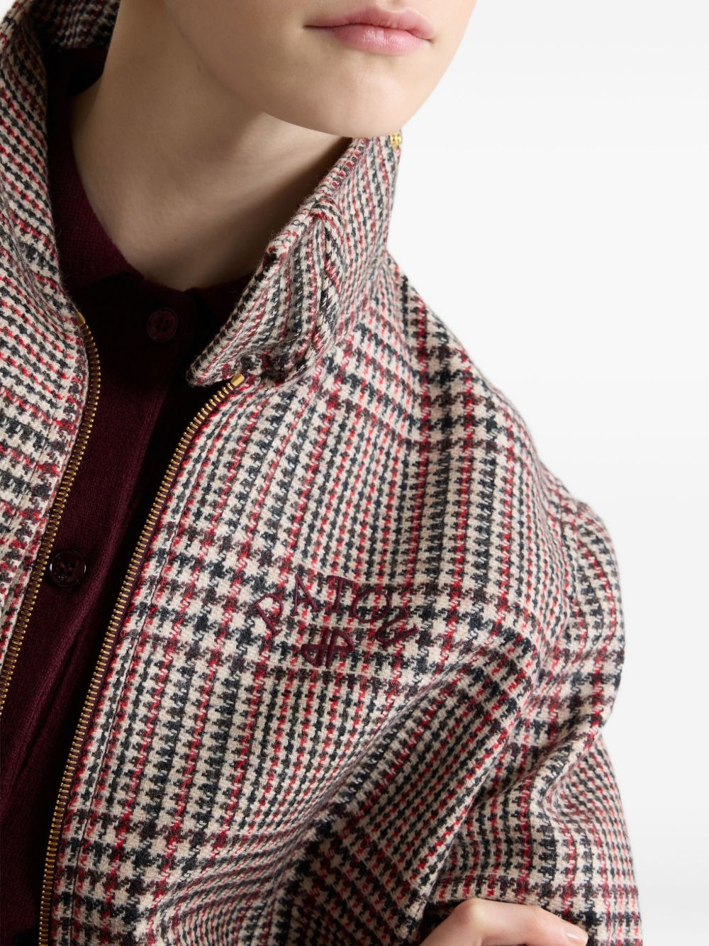 high-neck houndstooth bomber jacket - 4