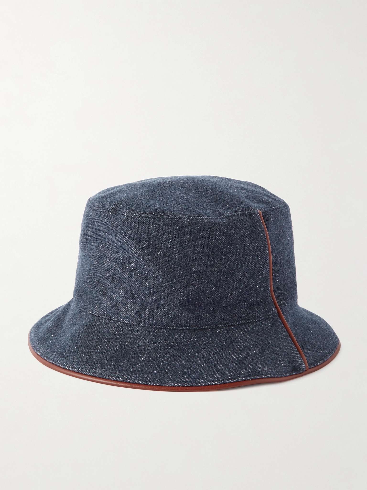 Leather-Trimmed Logo-Embroidered Denim Bucket Hat - 1