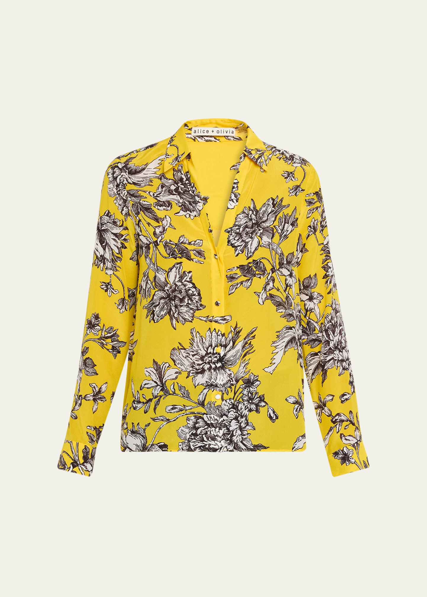 Eloise Blooming Wild Golden Button-Front Silk Blouse - 1