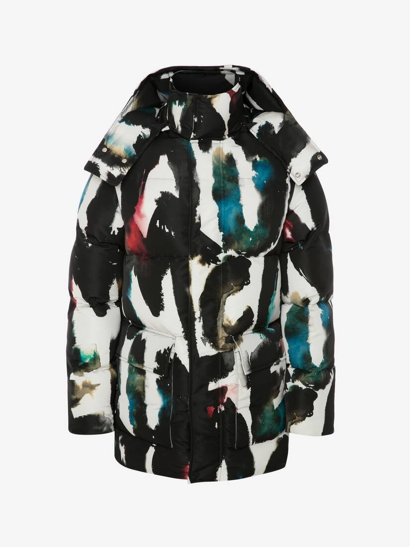 Men's Watercolour Graffiti Puffer Jacket in Multicolour - 1
