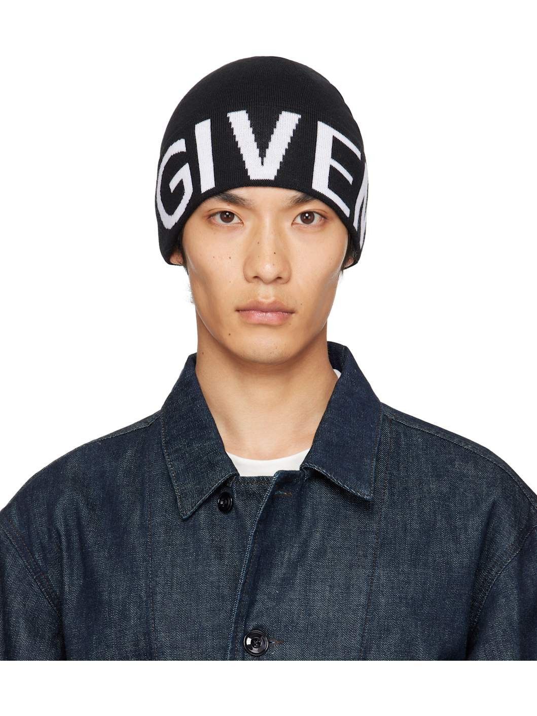 Black 'Givenchy' Jacquard Beanie - 1