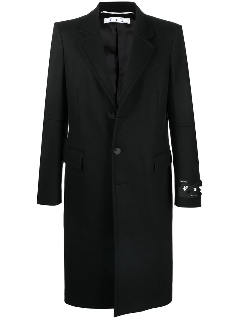 logo embellished single-breasted coat 1