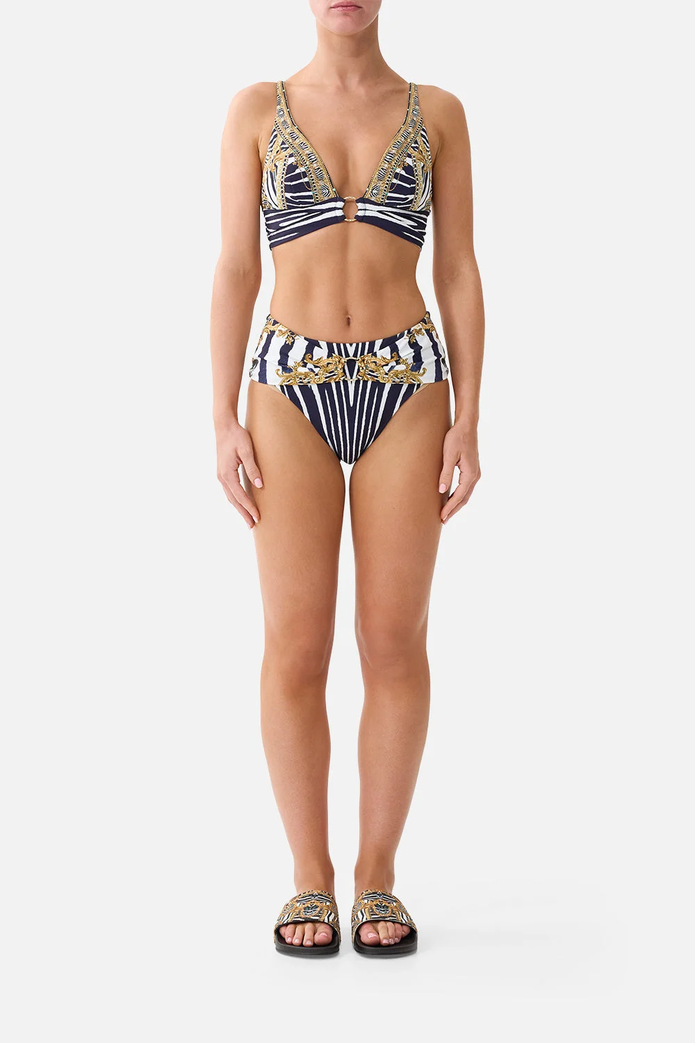 PLEATED HIGH TRI BIKINI TOP W FRONT TRIM ZIG ZAG ZOO - 1