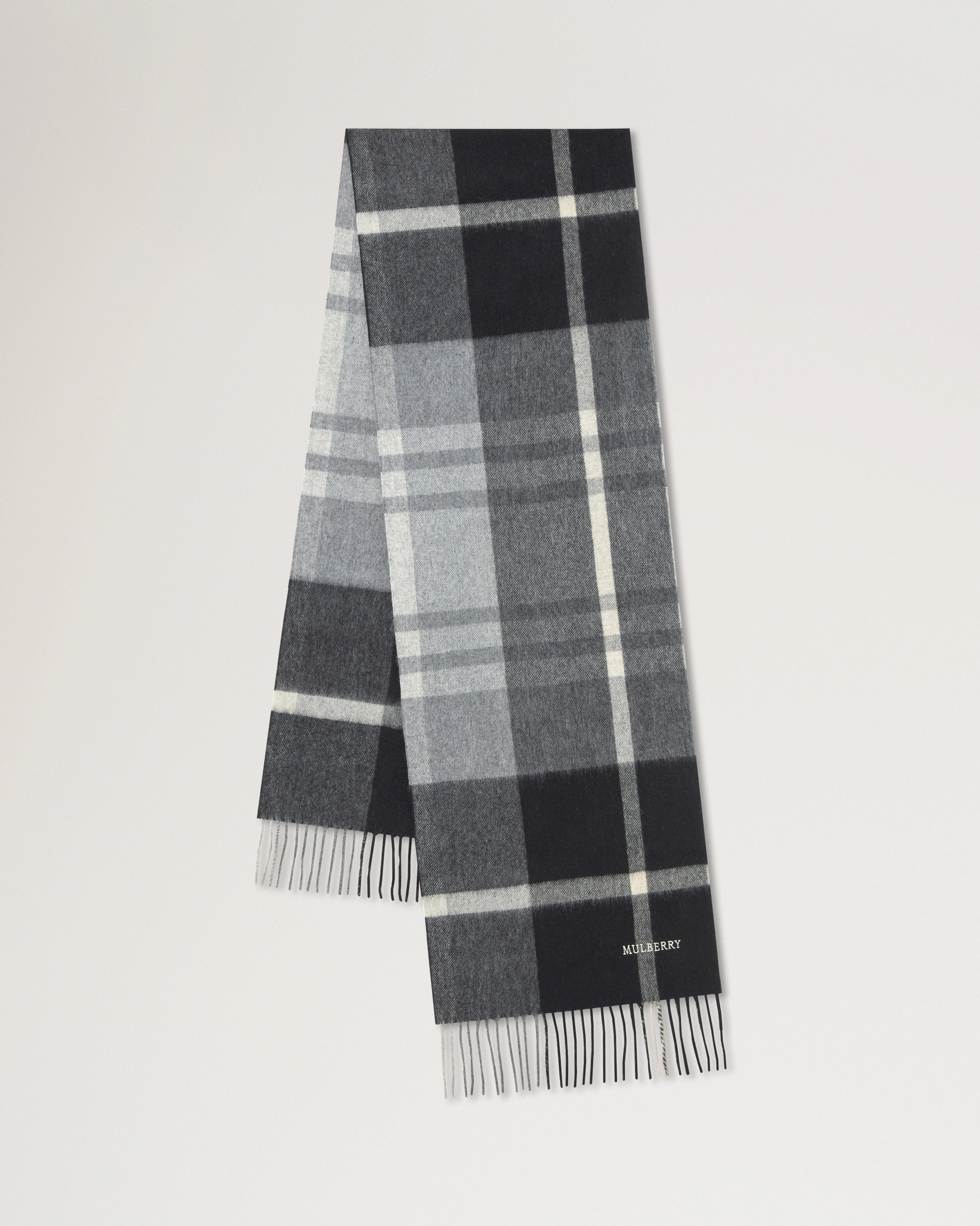 Small Check Merino Wool Scarf Black & Foggy Grey Merino Wool - 1