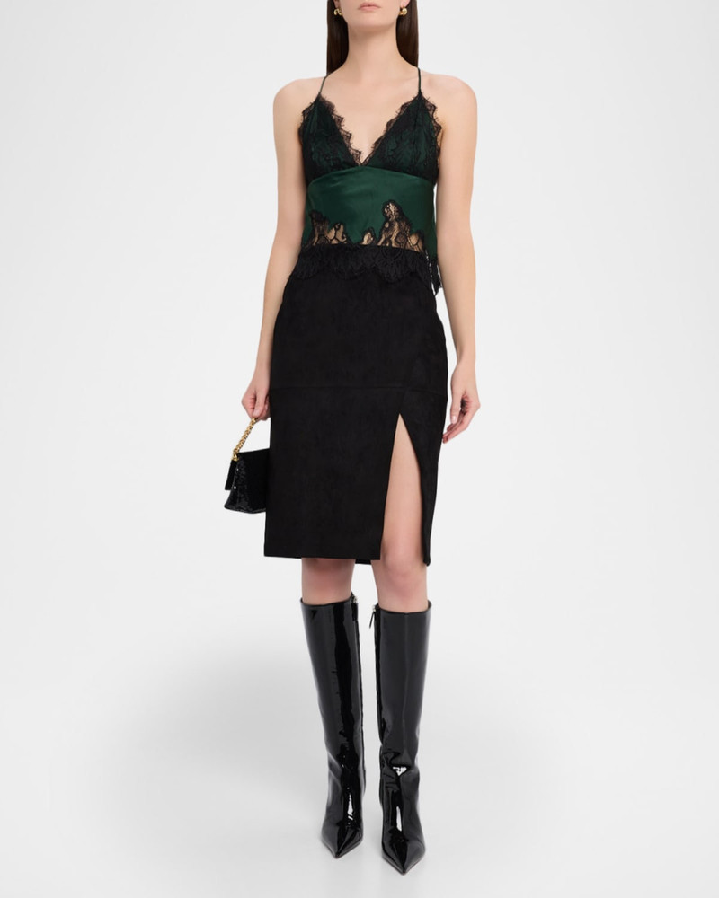 Alice + Olivia Siobhan Suede Front Slit Wrap Midi Skirt outlook