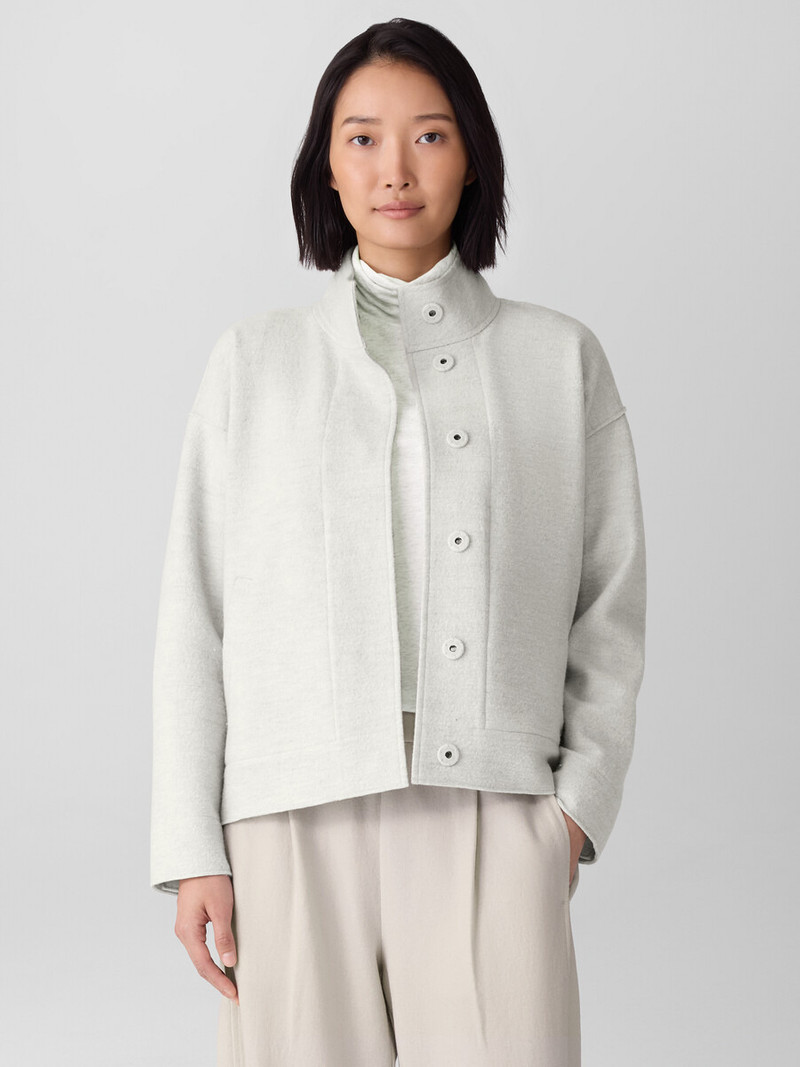 EILEEN FISHER Lightweight Boiled Wool Stand Collar Jacket in Regenerative Wool outlook