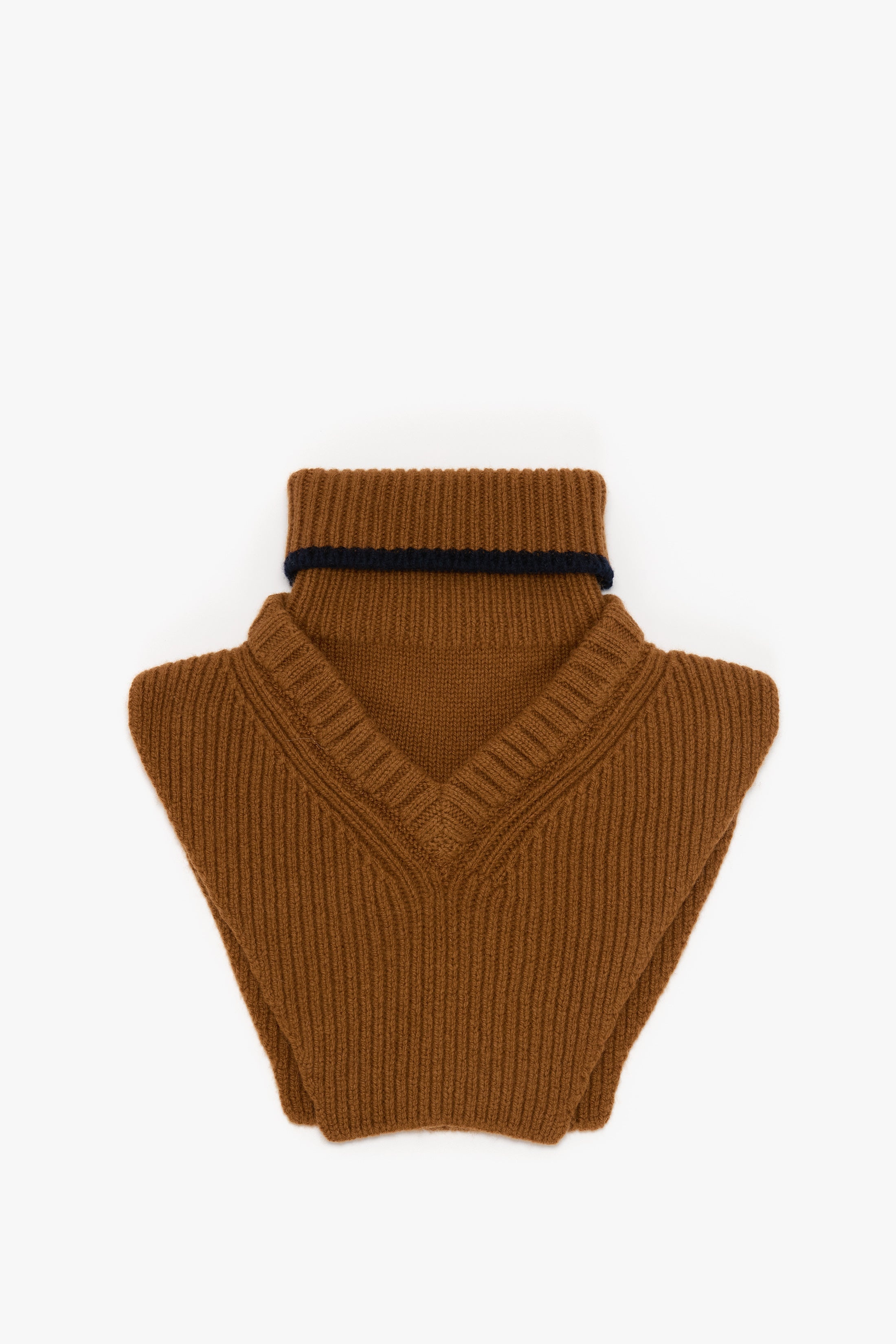 Knitted Polo Neck Bib In Camel-Navy - 1